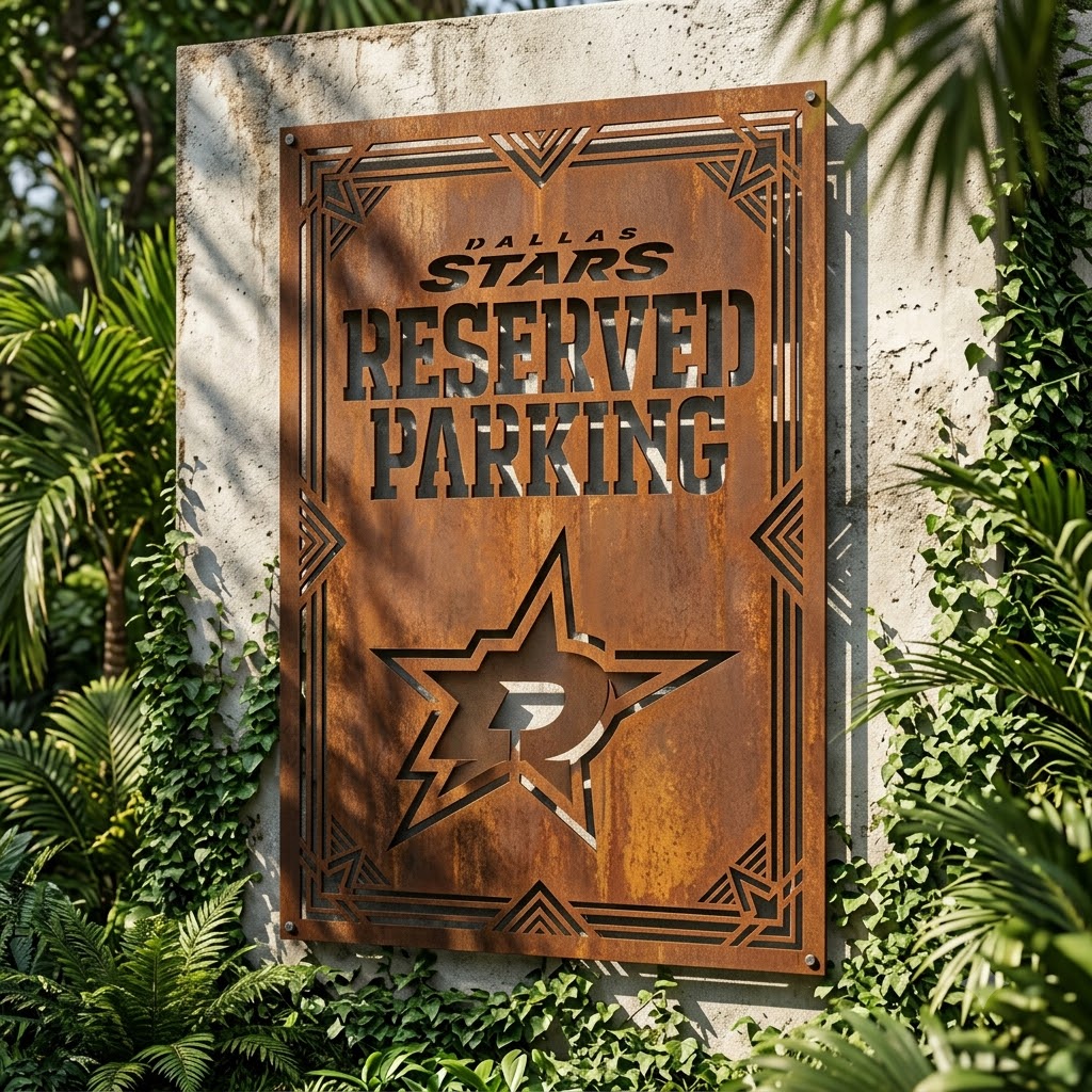 NHL Dallas Stars Reserved Parking Logo Custom Metal Garden Panel Hockey Wall Art Home Decor