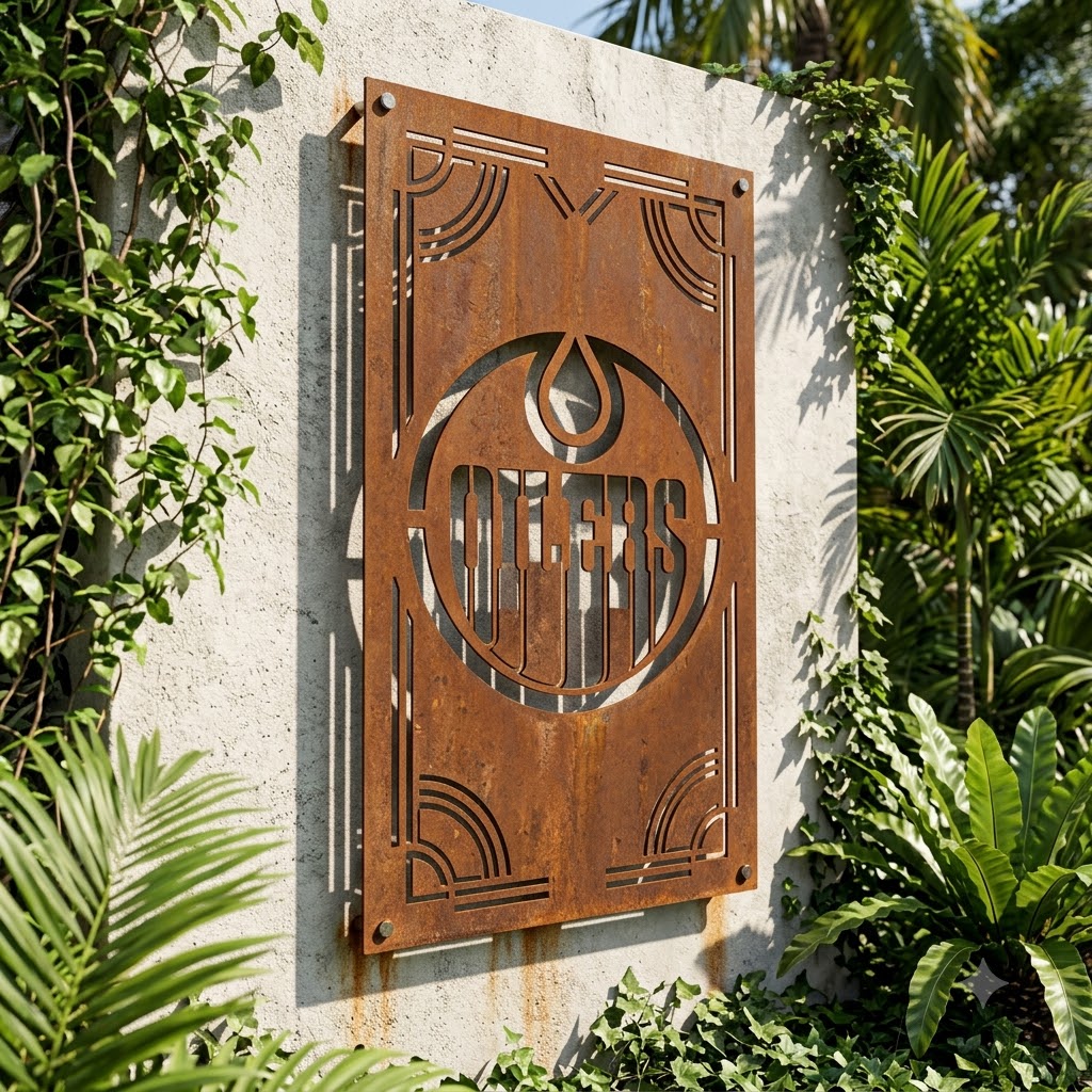 NHL Edmonton Oilers Logo Custom Metal Garden Panel Hockey Wall Art Home Decor