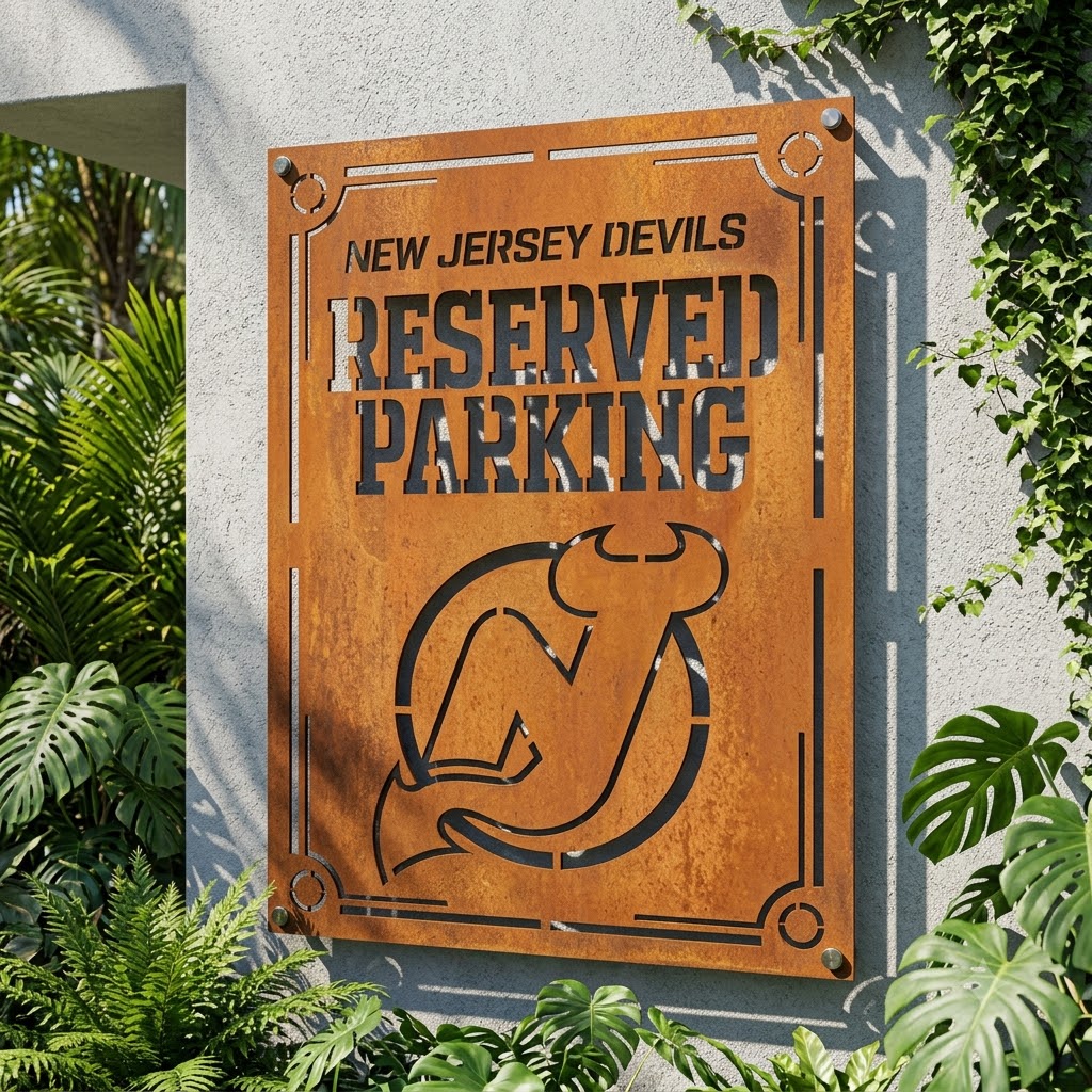 NHL New Jersey Devils Reserved Parking Logo Custom Metal Garden Panel Hockey Wall Art Home Decor