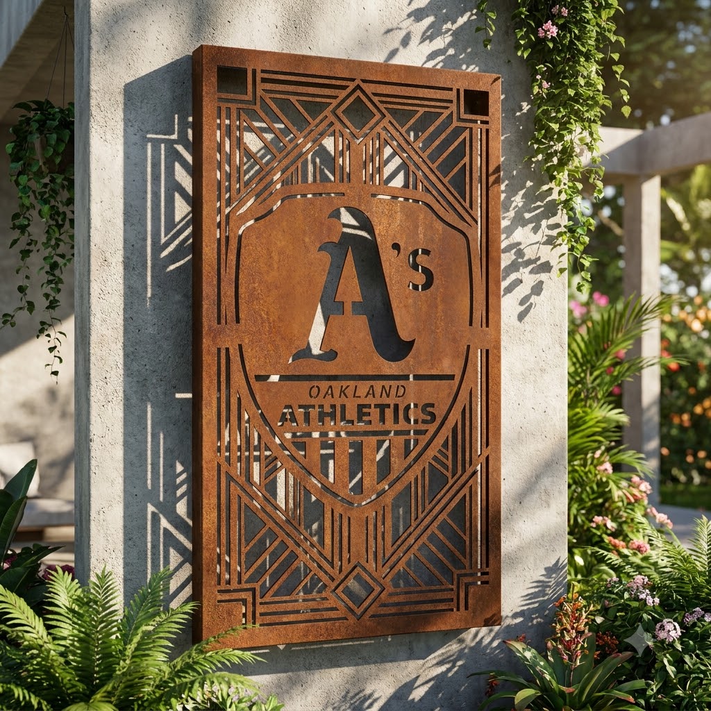 Oakland Athletics Shield Shape Metal Custom Metal Garden Panel MLB Fan Wall Art Home Decor