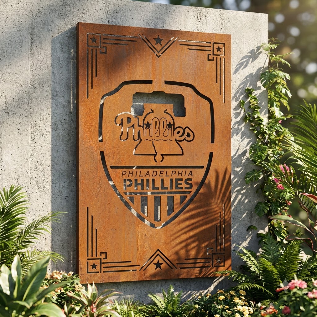 Philadelphia Phillies Shield Shape Metal Custom Metal Garden Panel MLB Fan Wall Art Home Decor