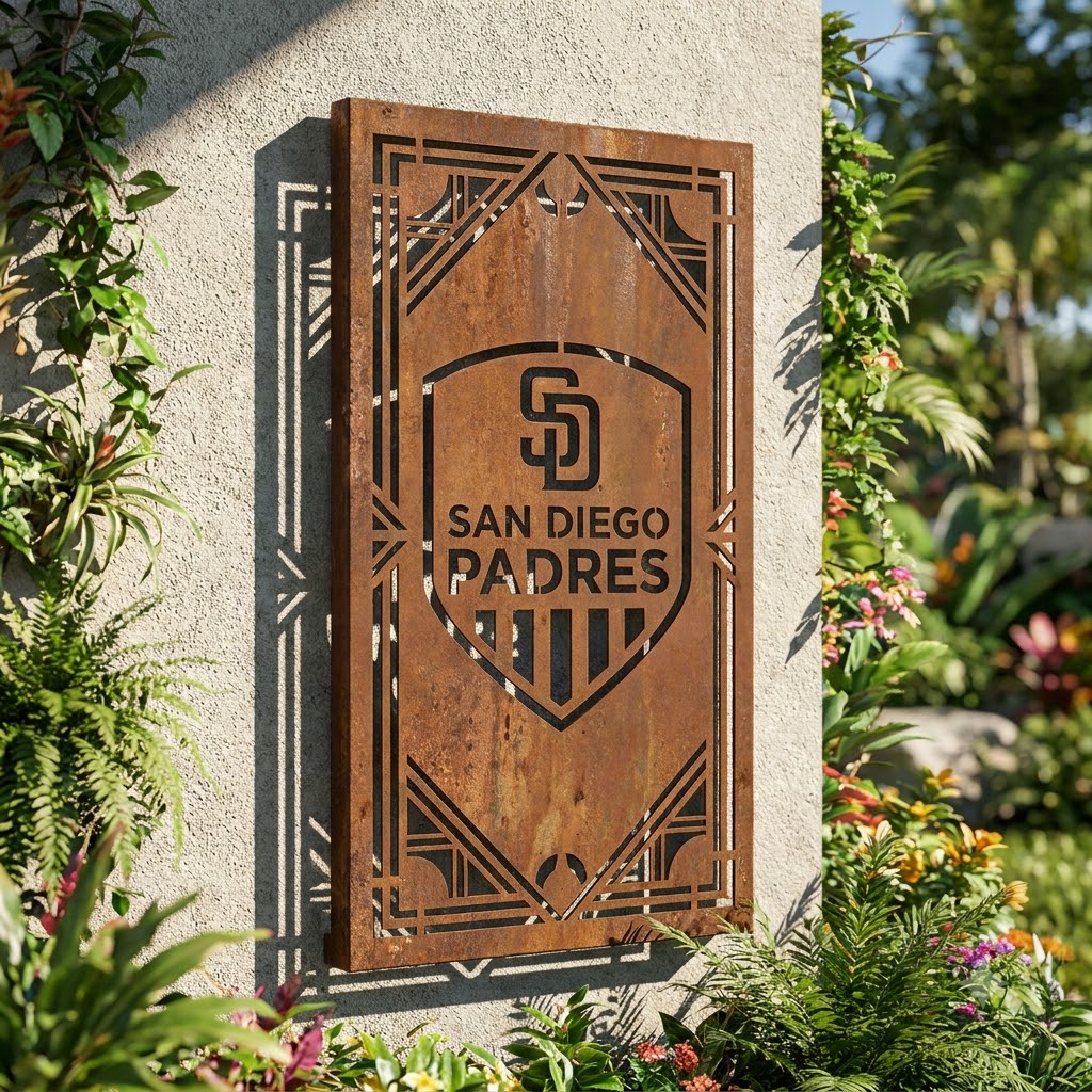 San Diego Padres Shield Shape Metal Custom Metal Garden Panel MLB Fan Wall Art Home Decor