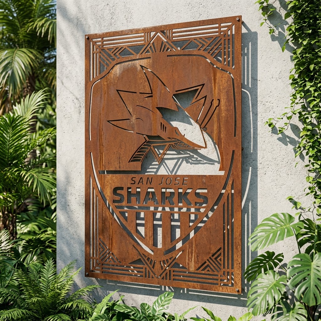 San Jose Sharks Shield Shape Custom Metal Garden Panel NHL Fan Wall Art Home Decor