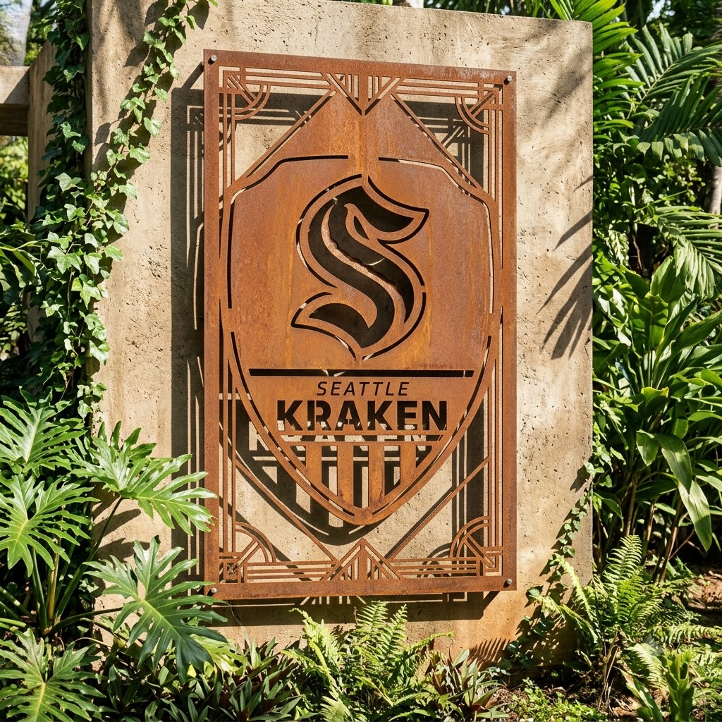 Seattle Kraken Shield Shape Custom Metal Garden Panel NHL Fan Wall Art Home Decor