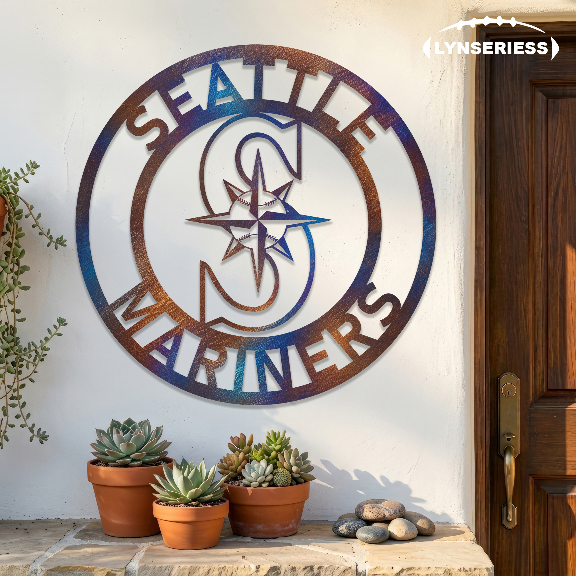 Seattle Mariners MLB Fire Roasted Metal Wall Art Baseball Fan Gift Outdoor Patio Porch Vintage Decor