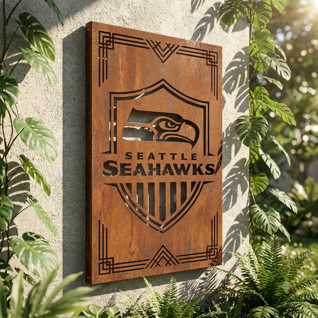 Seattle Seahawks Shield Shape Metal Custom Metal Garden Panel NFL Fan Wall Art Home Decor