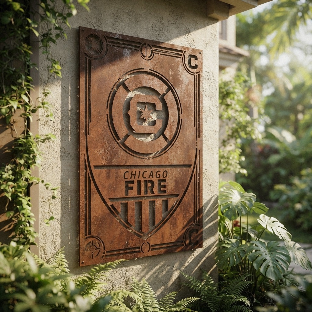 Chicago Fire FC Shield Shape Custom Metal Garden Panel MLS Fan Wall Art Home Decor