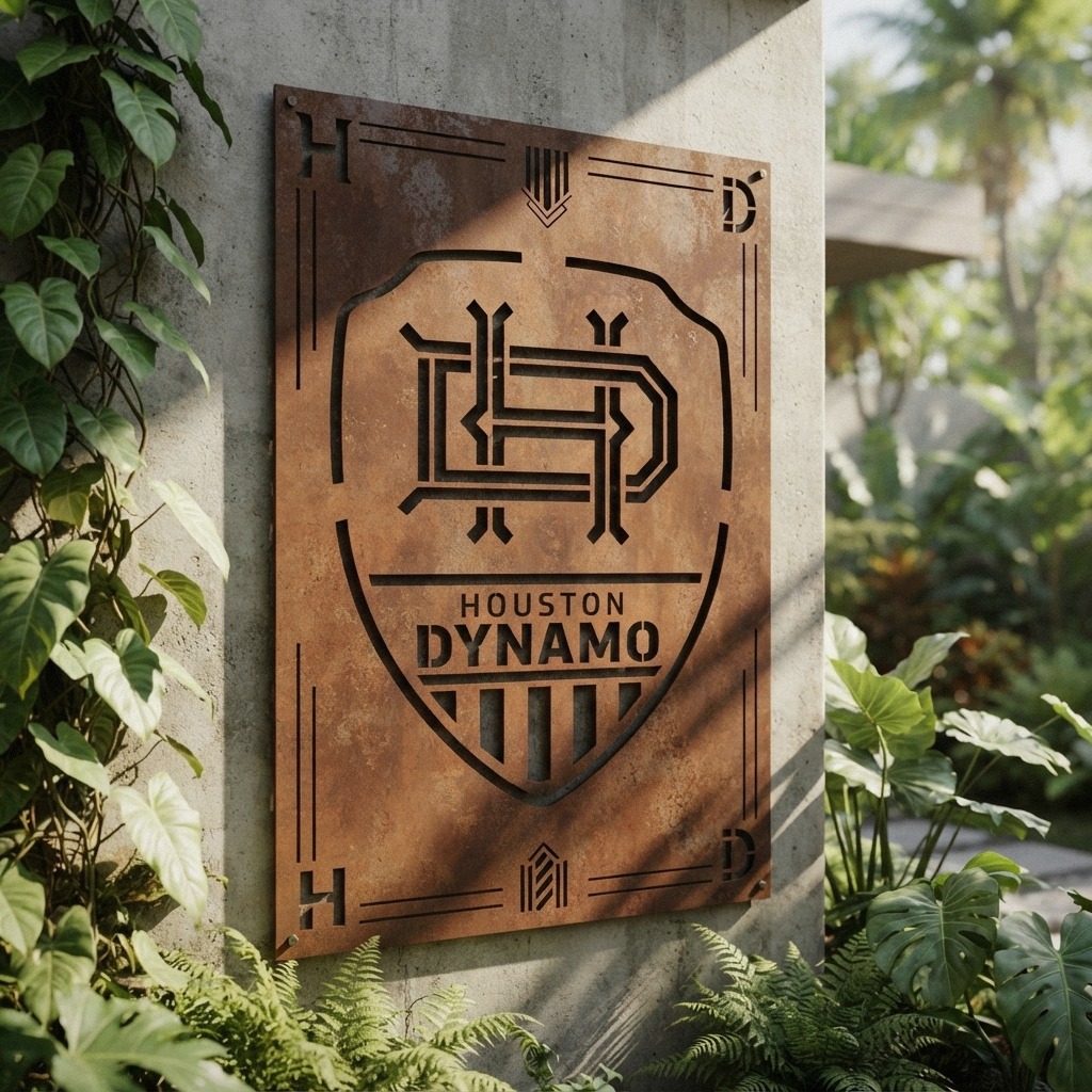 Houston Dynamo FC Shield Shape Custom Metal Garden Panel MLS Fan Wall Art Home Decor