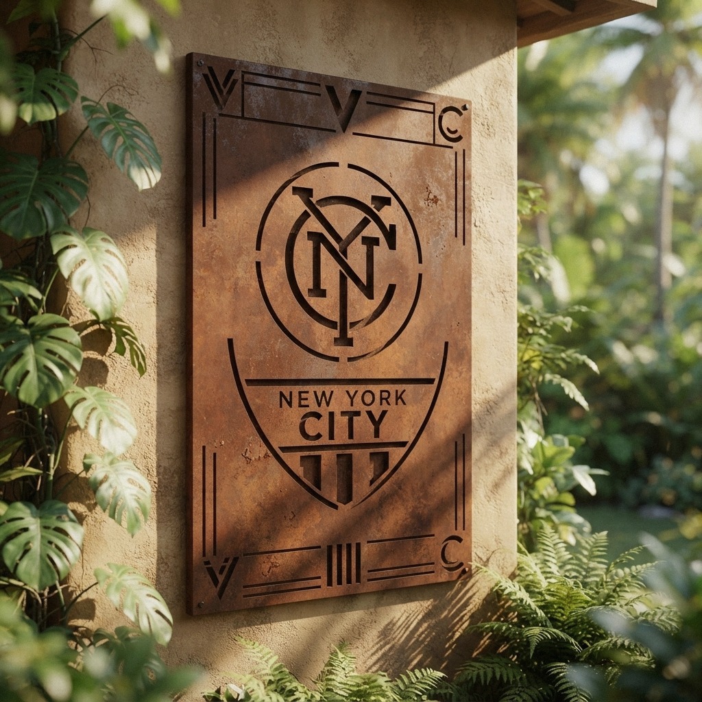 New York City FC Shield Shape Custom Metal Garden Panel MLS Fan Wall Art Home Decor