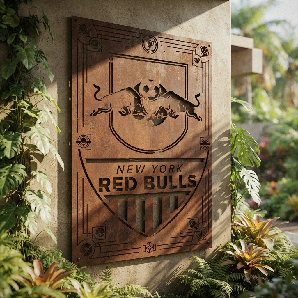 New York Red Bulls FC Shield Shape Custom Metal Garden Panel MLS Fan Wall Art Home De