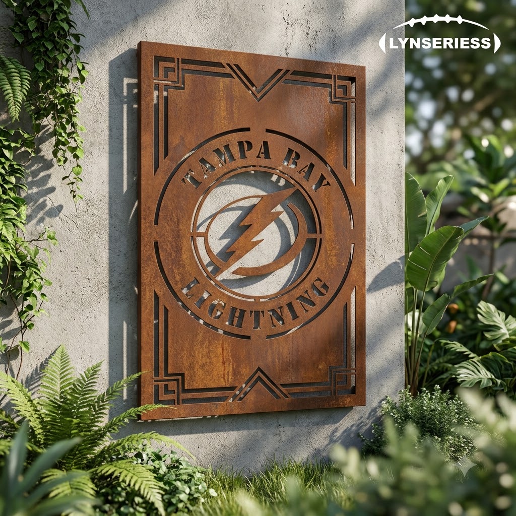 Tampa Bay Lightning NHL Fire Roasted Metal Wall Art Hockey Fan Gift Outdoor Patio Porch Vintage Deco