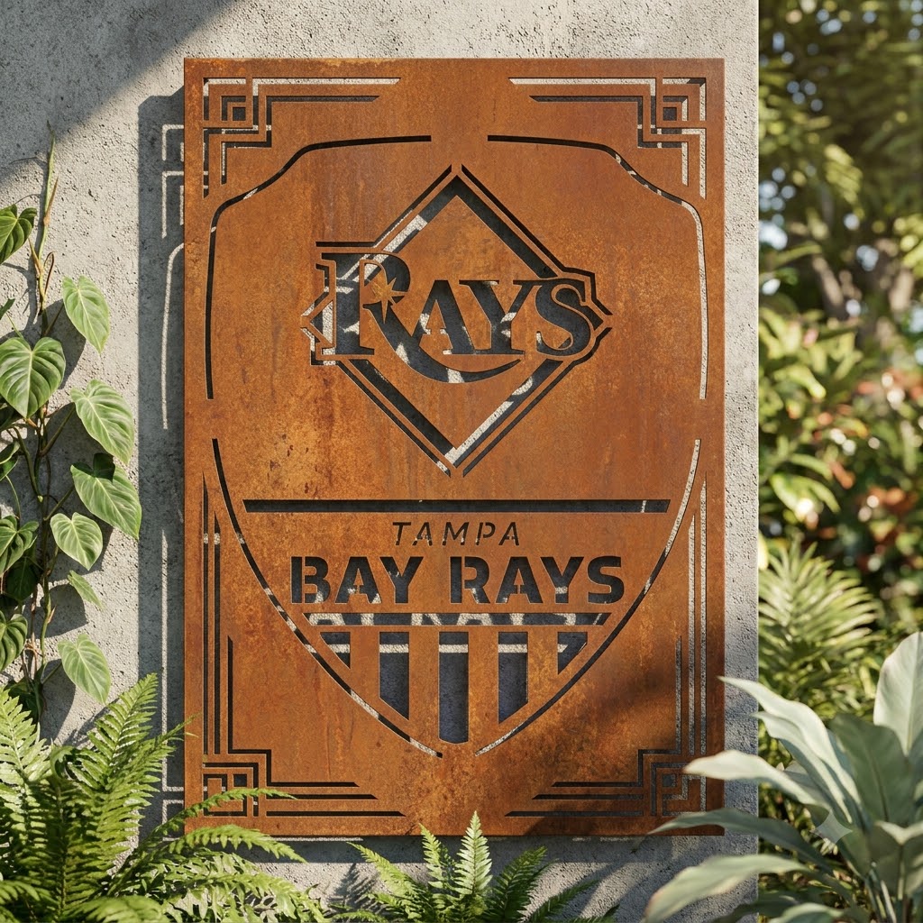 Tampa Bay Rays Shield Shape Metal Custom Metal Garden Panel MLB Fan Wall Art Home Decor
