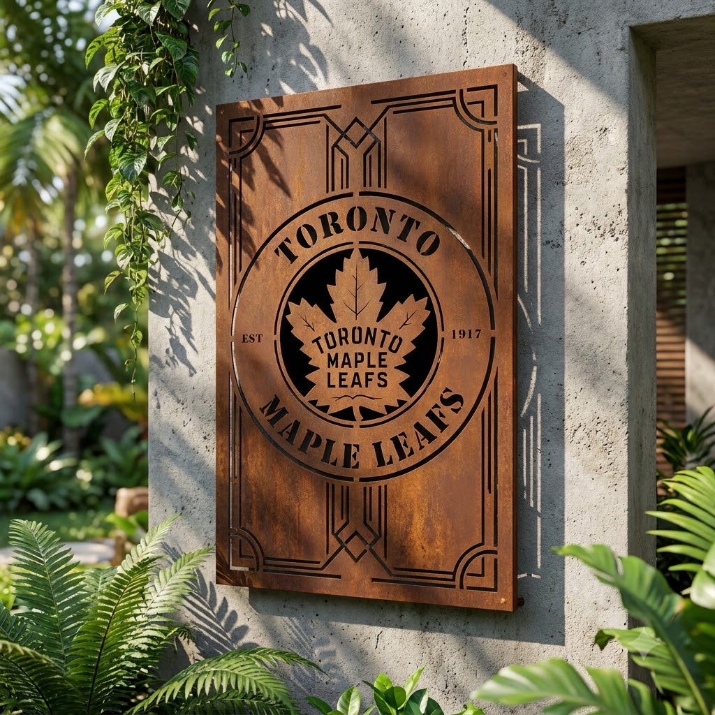 Toronto Maple Leafs NHL Fire Roasted Metal Wall Art Hockey Fan Gift Outdoor Patio Porch Vintage Deco