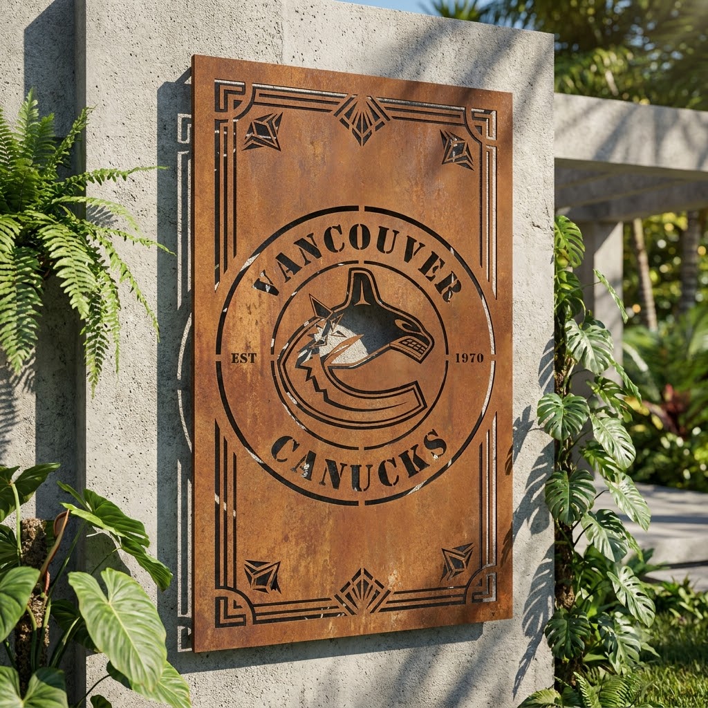 Vancouver Canucks Shield Shape Custom Metal Garden Panel NHL Fan Wall Art Home Decor