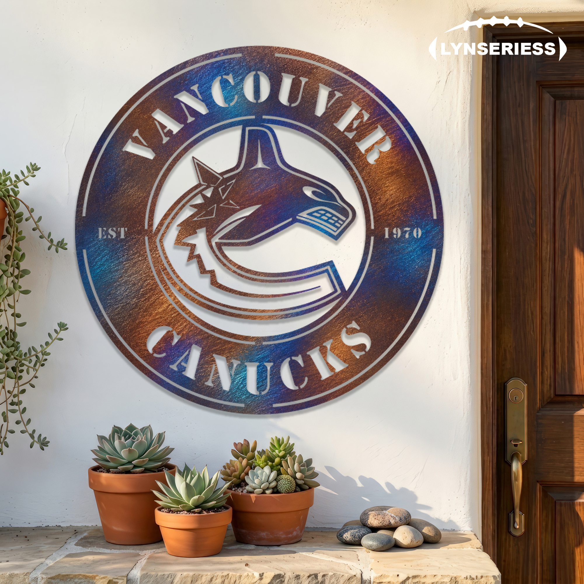 Vancouver Canucks NHL Fire Roasted Metal Wall Art Hockey Fan Gift Outdoor Patio Porch Vintage Decor