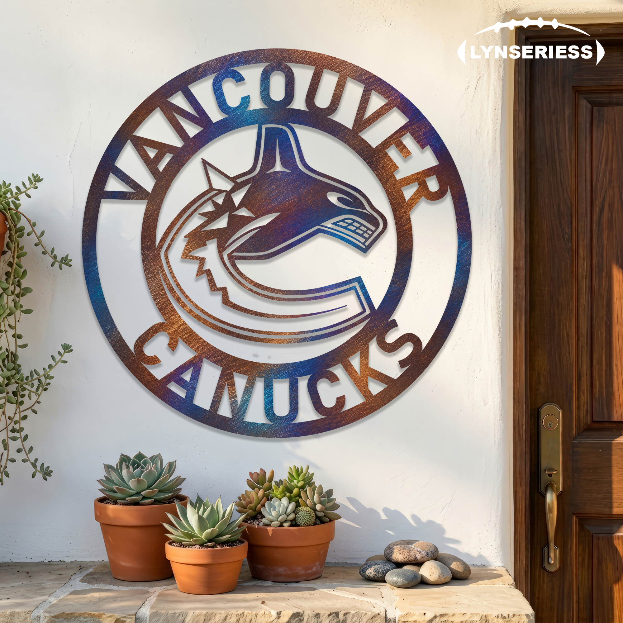 Vancouver Canucks NHL Fire Roasted Metal Wall Art Hockey Fan Gift Outdoor Patio Porch Vintage Decor