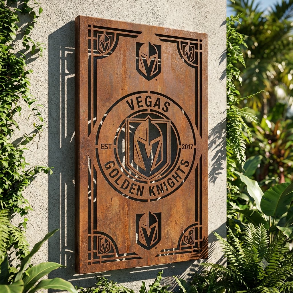 Vegas Golden Knights Shield Shape Custom Metal Garden Panel NHL Fan Wall Art Home Decor