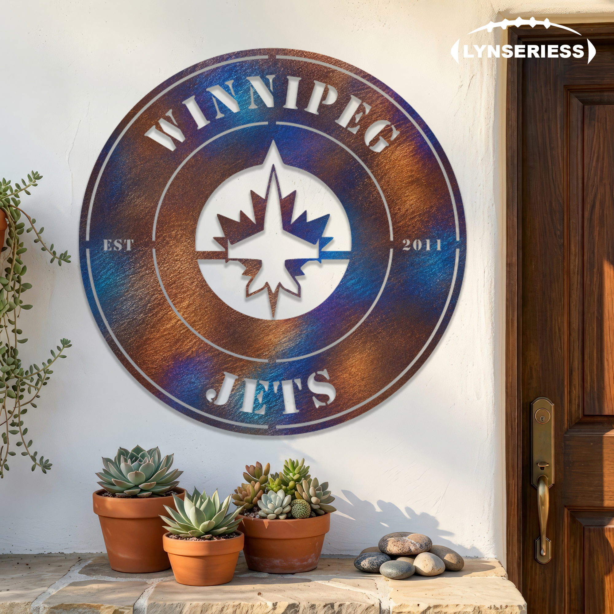 Winnipeg Jets NHL Fire Roasted Metal Wall Art Hockey Fan Gift Outdoor Patio Porch Vintage Decor