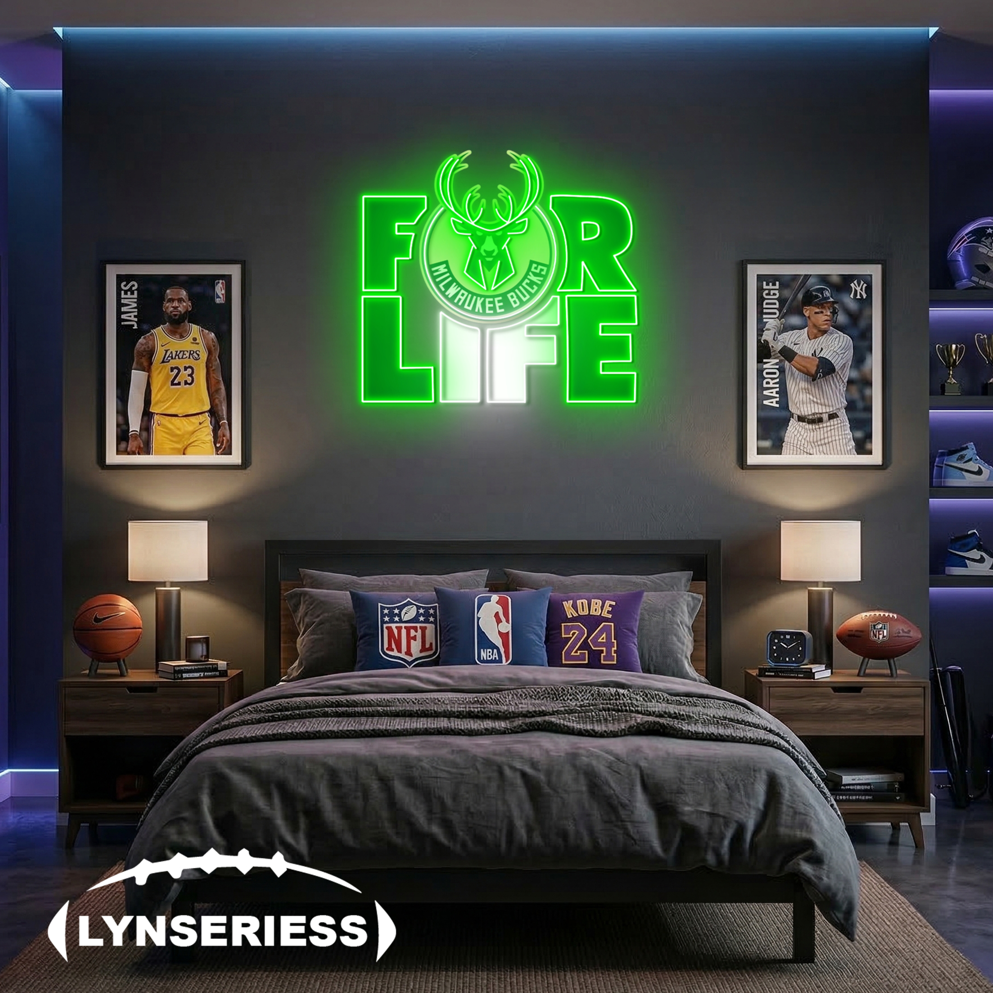 NBA Milwaukee Bucks For Life Acrylic Neon LED Sign Man Cave Decor Fan Gift Idea