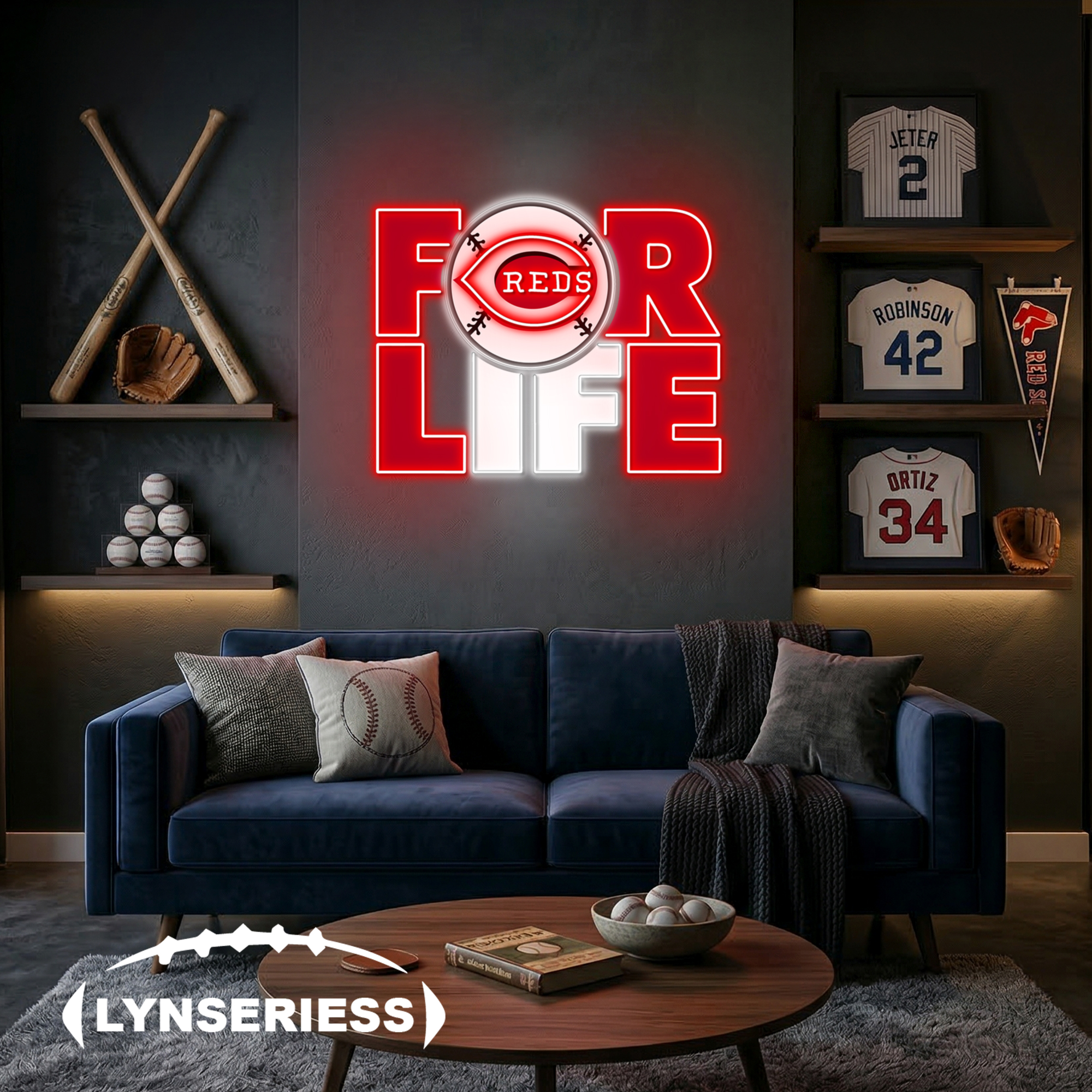 MLB Cincinnati Reds For Life Acrylic Neon LED Sign Man Cave Decor Fan Gift Idea