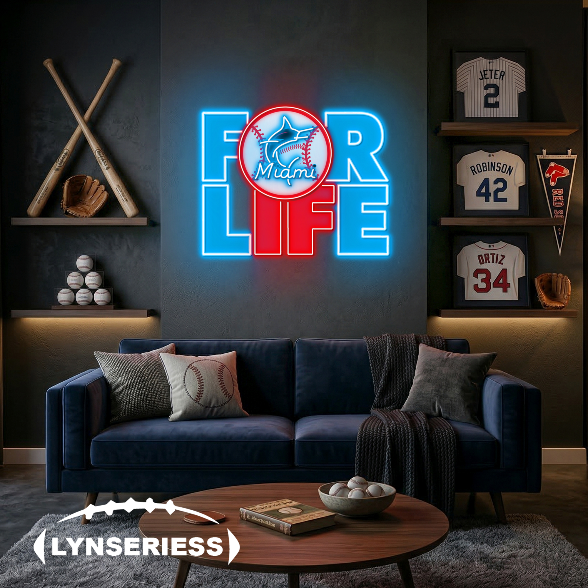 MLB Miami Marlins For Life Acrylic Neon LED Sign Man Cave Decor Fan Gift Idea