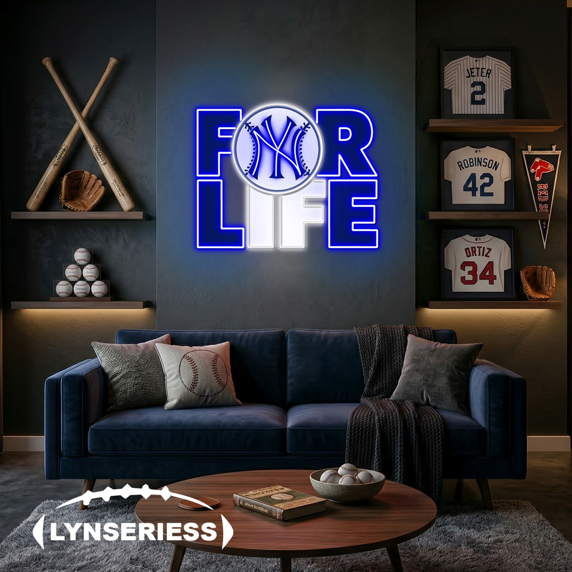 MLB New York Yankees For Life Acrylic Neon LED Sign Man Cave Decor Fan Gift Idea