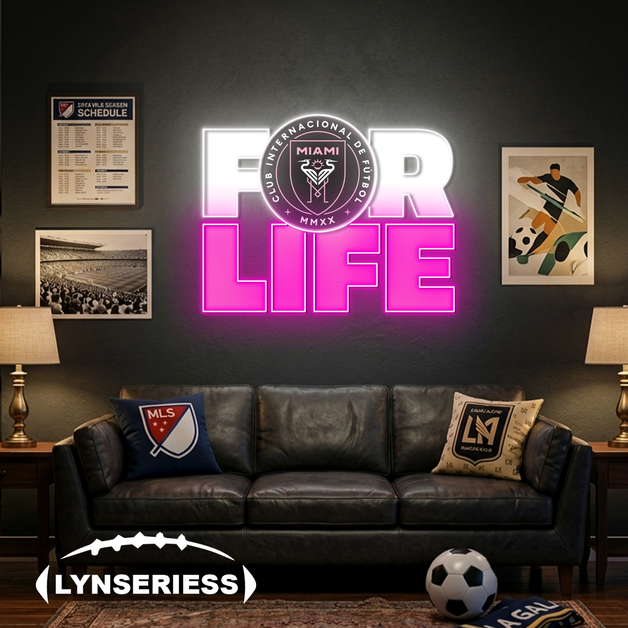 MLS Inter Miami FC For Life Acrylic Neon LED Sign Man Cave Decor Fan Gift Idea