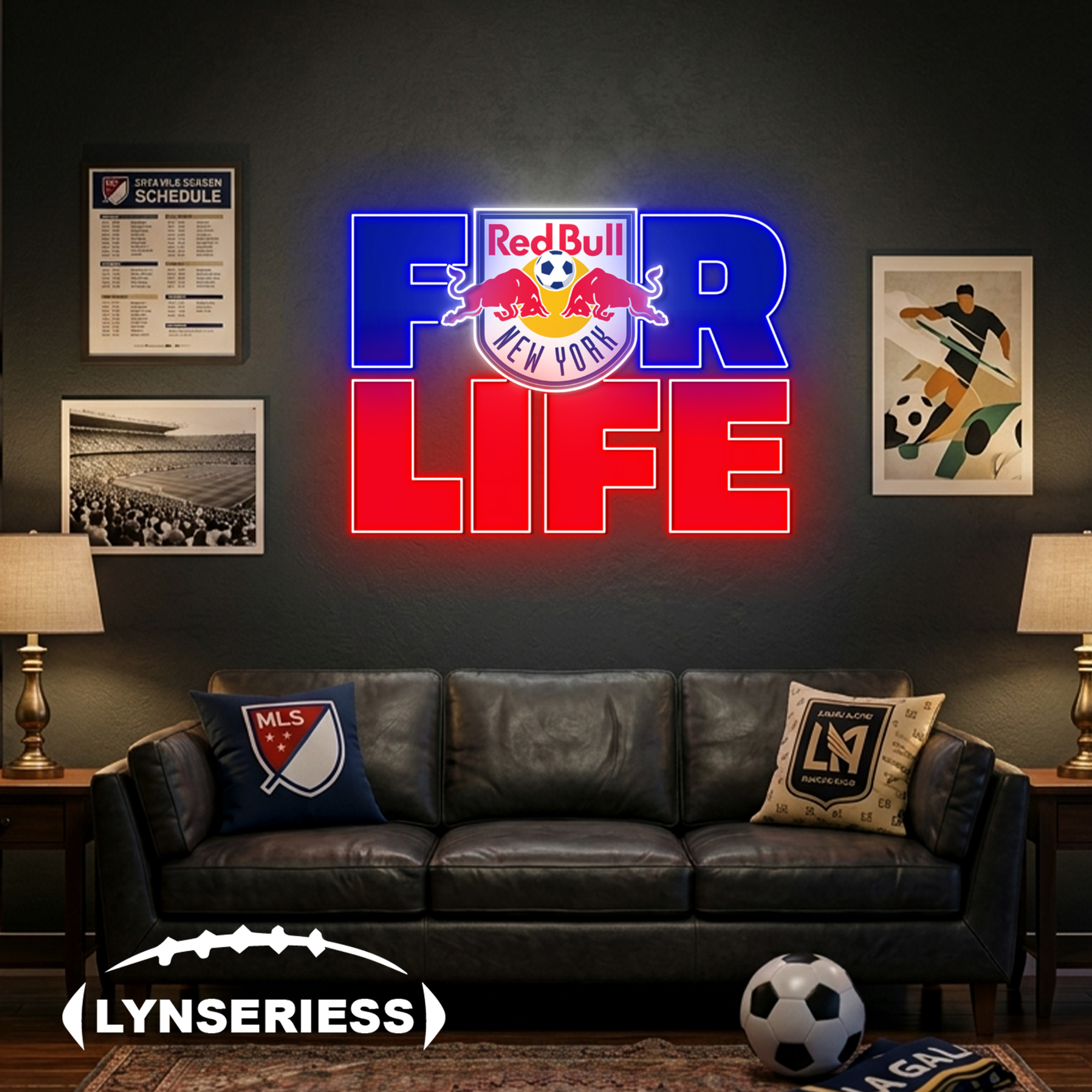 MLS New York Red Bulls FC For Life Acrylic Neon LED Sign Man Cave Decor Fan Gift Idea