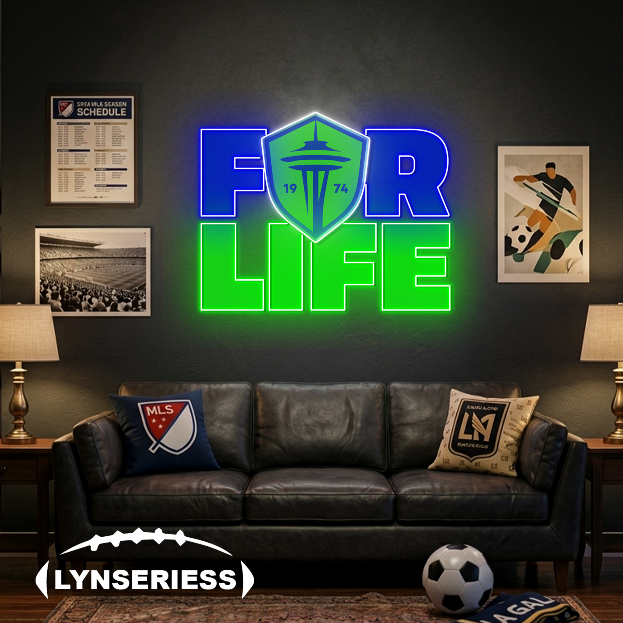 MLS Seattle Sounders FC For Life Acrylic Neon LED Sign Man Cave Decor Fan Gift Idea
