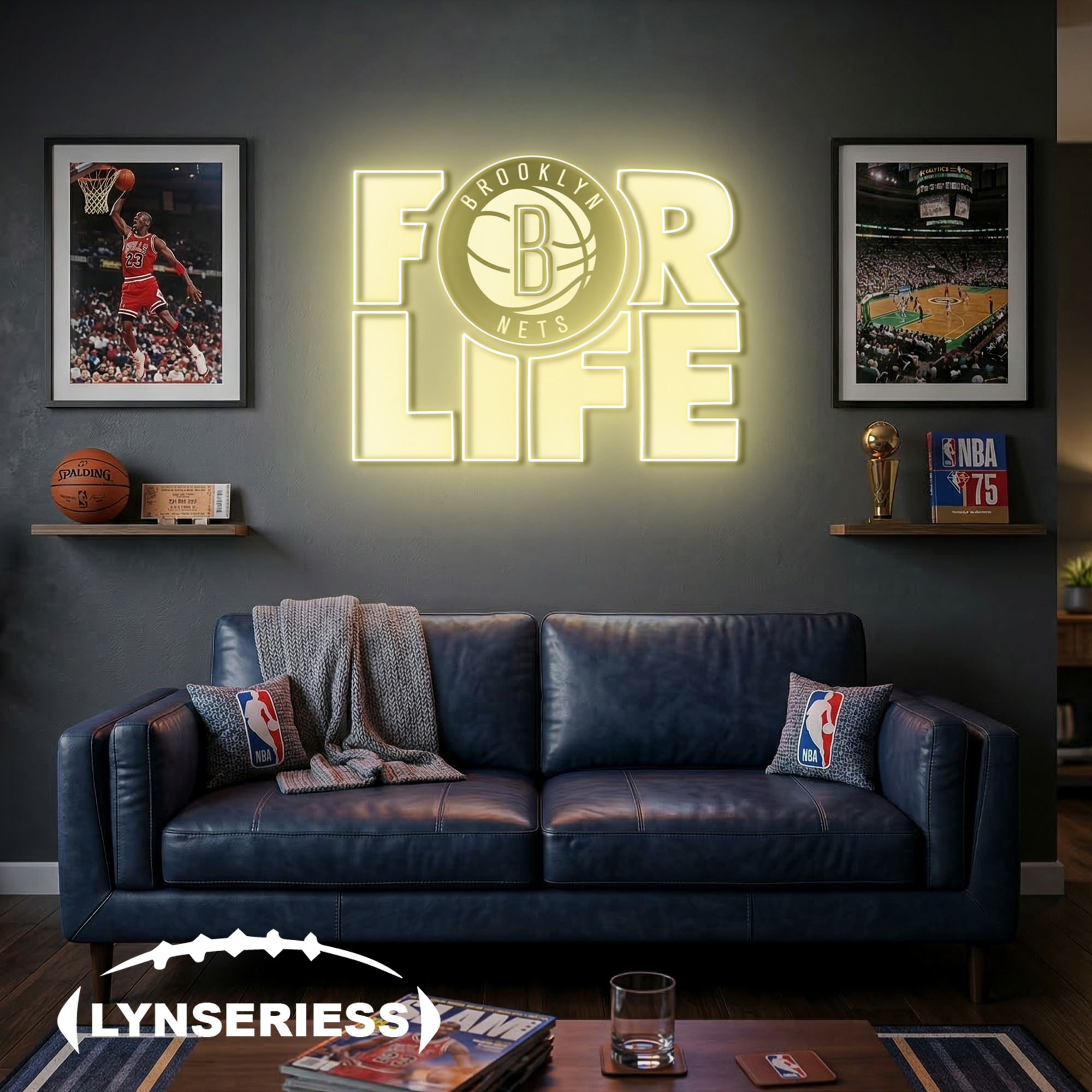 NBA Brooklyn Nets For Life Acrylic Neon LED Sign Man Cave Decor Fan Gift Idea