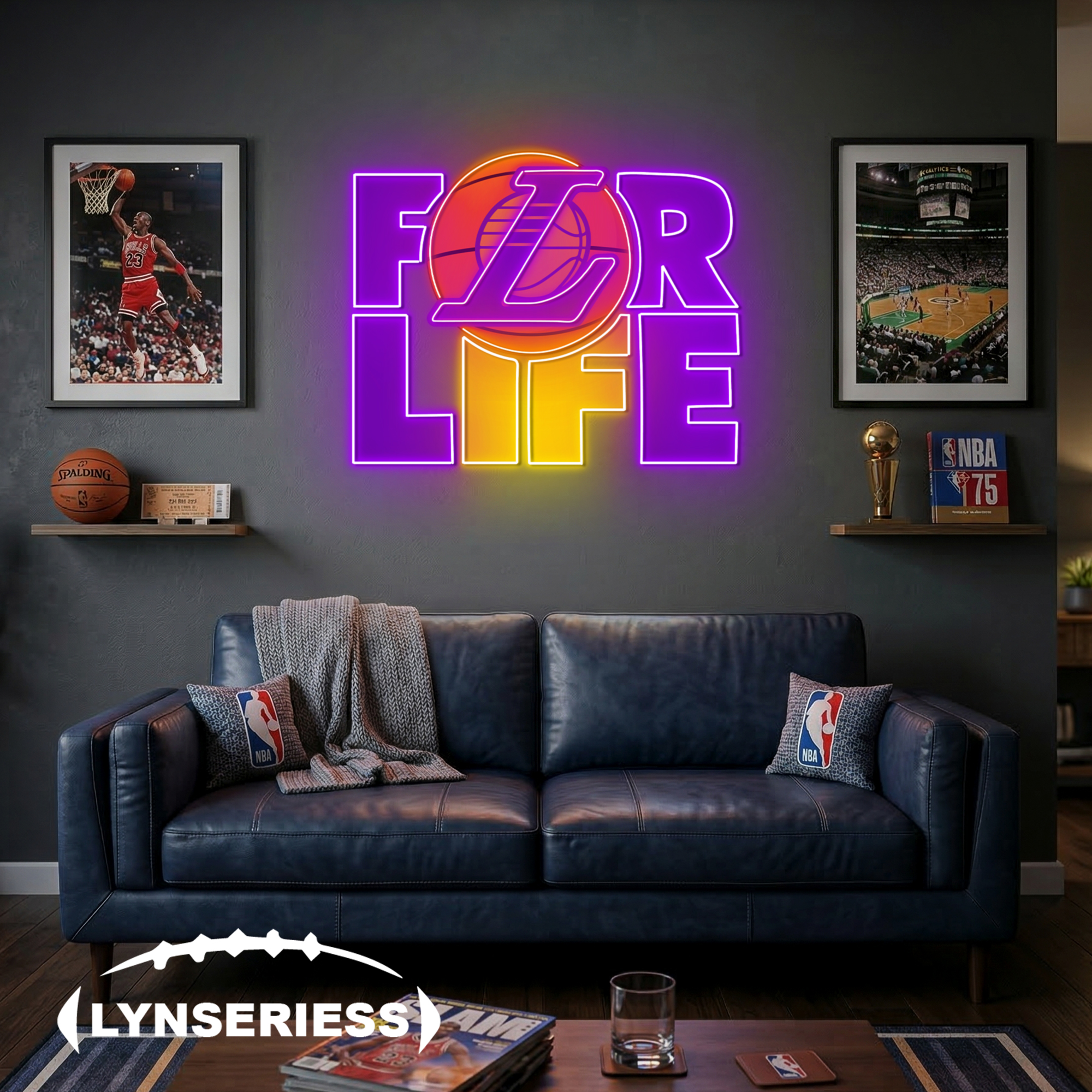 NBA Los Angeles Lakers For Life Acrylic Neon LED Sign Man Cave Decor Fan Gift Idea