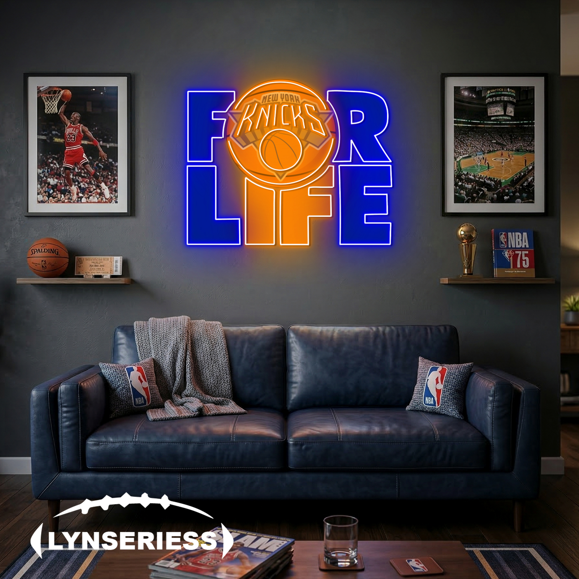 NBA New York Knicks For Life Acrylic Neon LED Sign Man Cave Decor Fan Gift Idea