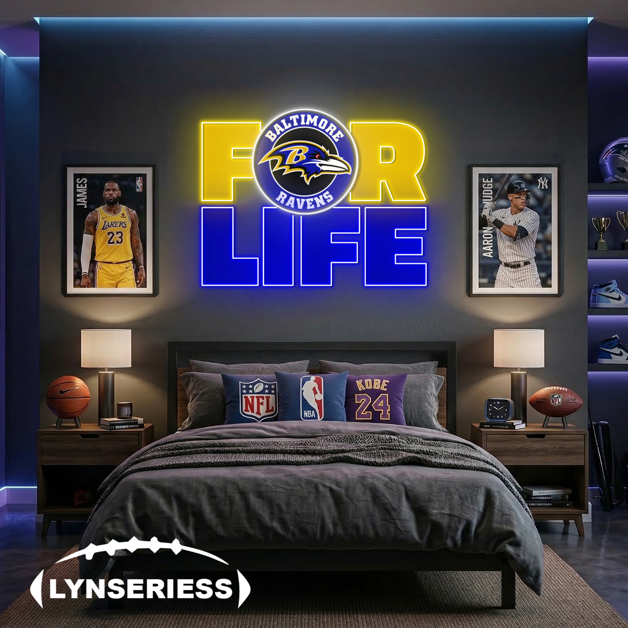 NFL Baltimore Ravens For Life Acrylic Neon LED Sign Man Cave Decor Fan Gift Idea