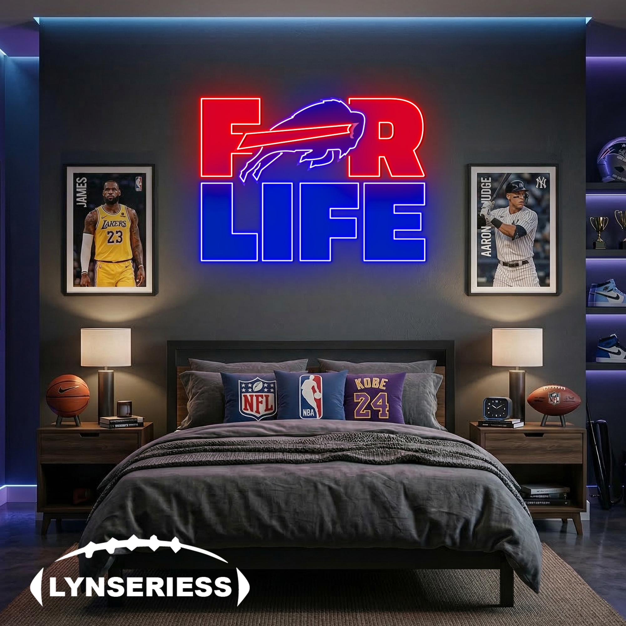 NFL Buffalo Bills For Life Acrylic Neon LED Sign Man Cave Decor Fan Gift Idea