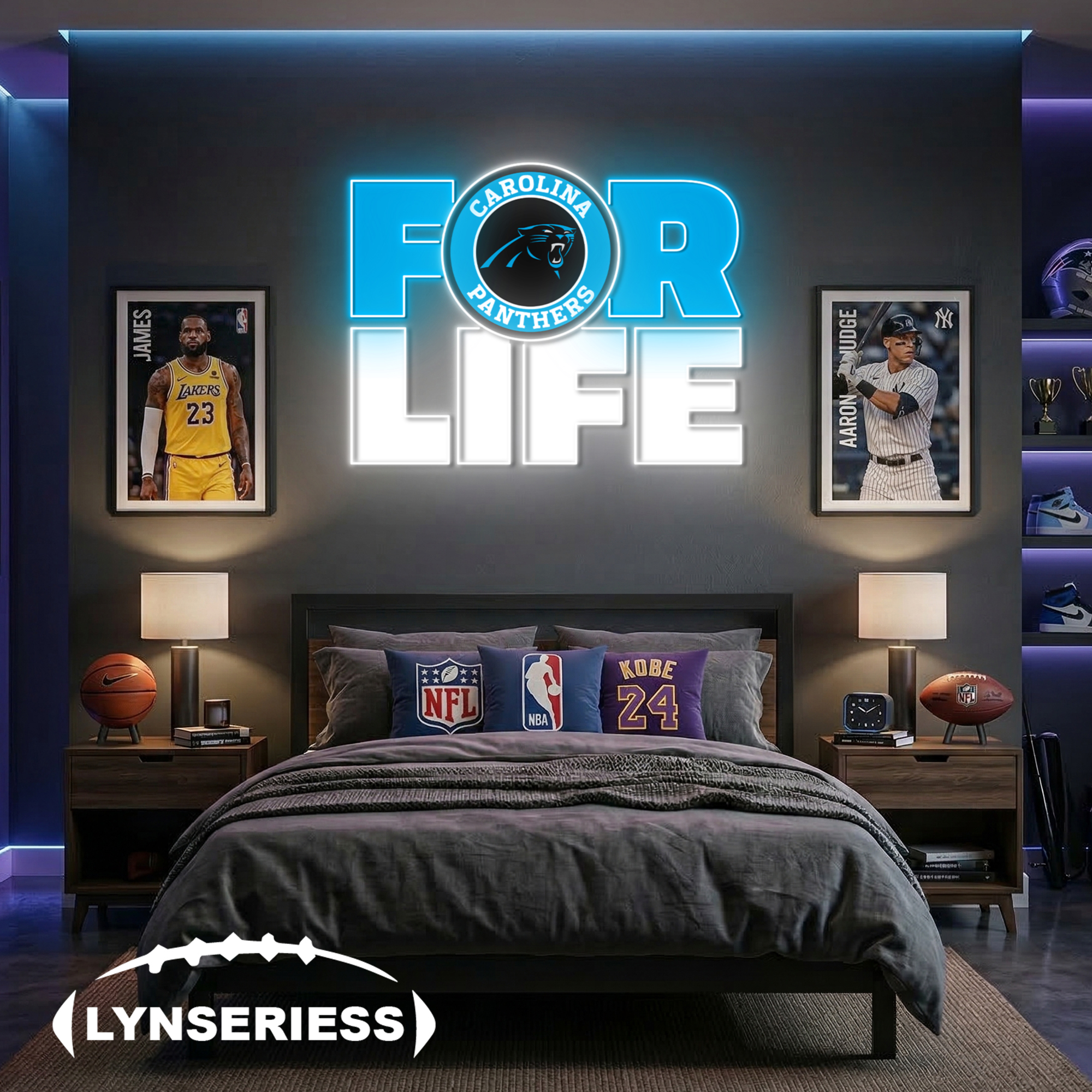 NFL Carolina Panthers For Life Acrylic Neon LED Sign Man Cave Decor Fan Gift Idea