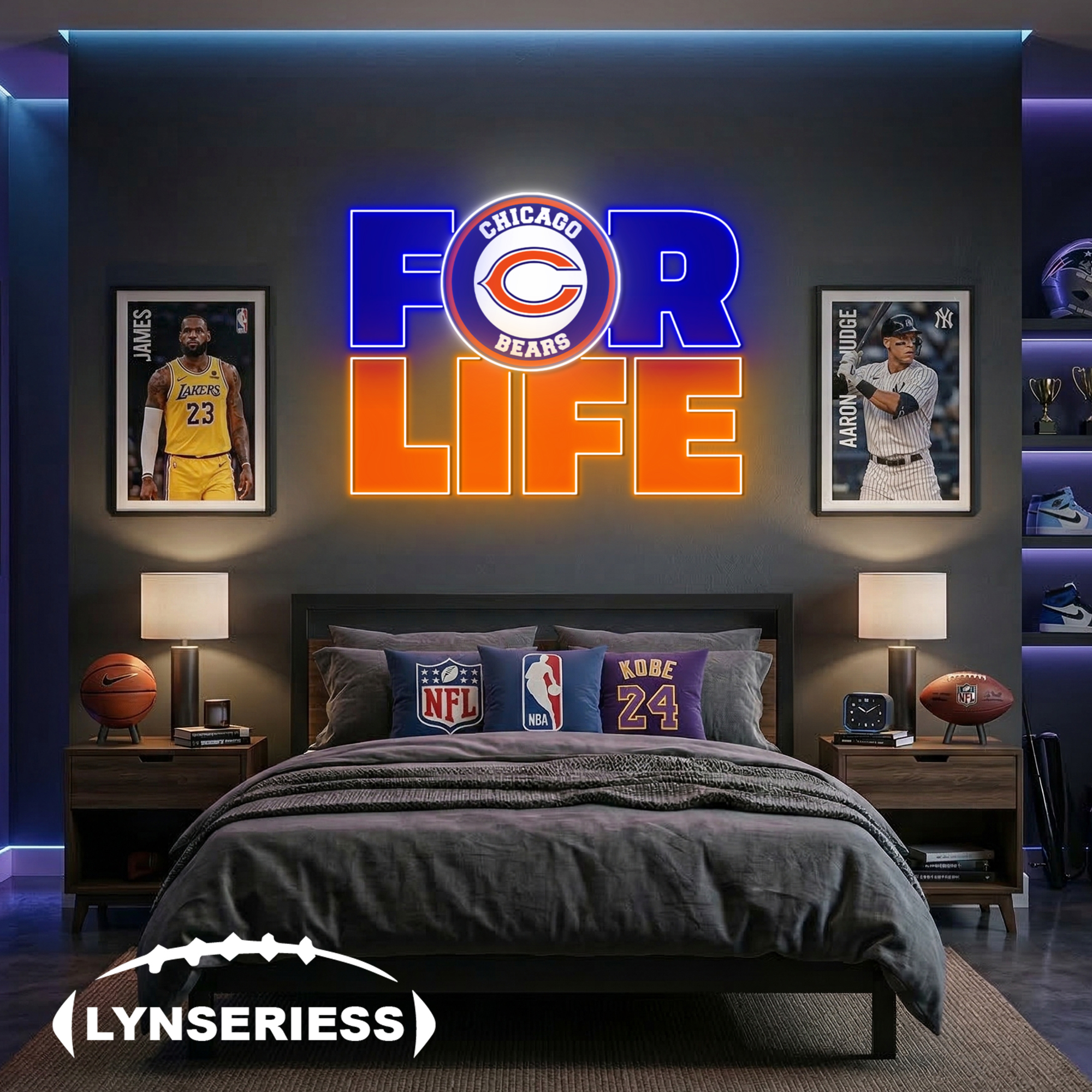 NFL Chicago Bears For Life Acrylic Neon LED Sign Man Cave Decor Fan Gift Idea