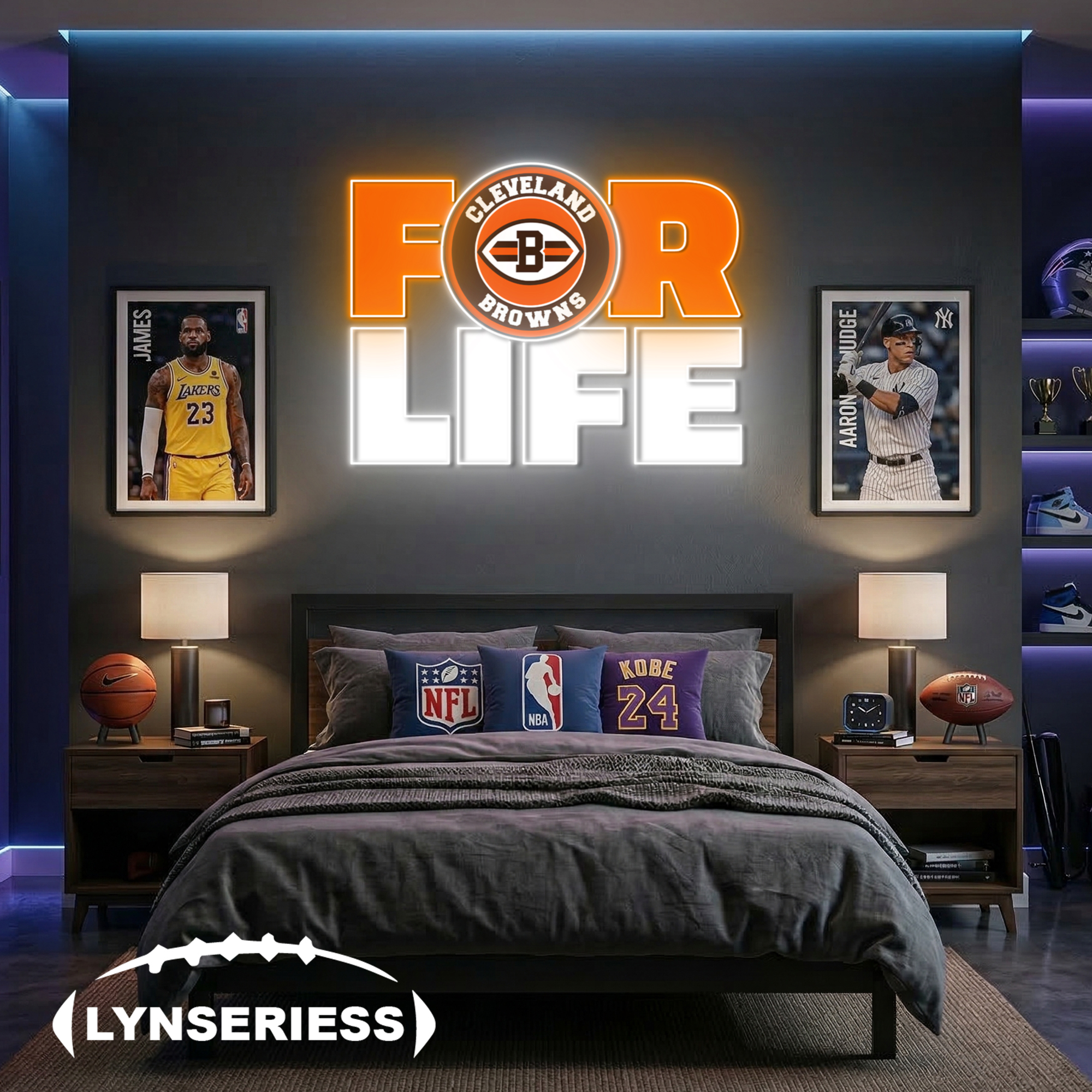 NFL Cleveland Browns For Life Acrylic Neon LED Sign Man Cave Decor Fan Gift Idea