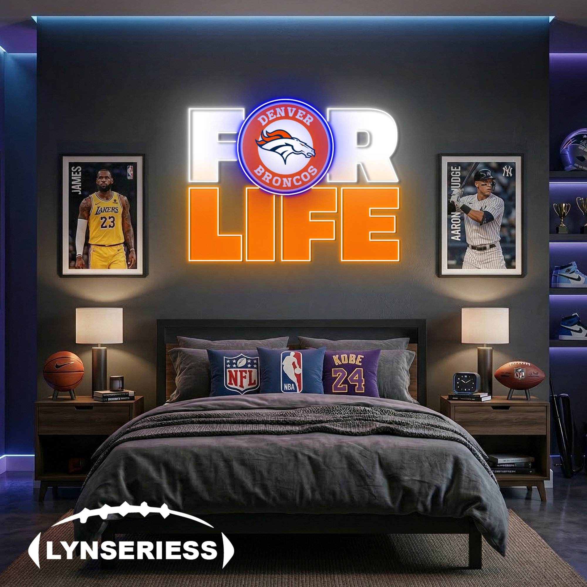 NFL Denver Broncos For Life Acrylic Neon LED Sign Man Cave Decor Fan Gift Idea