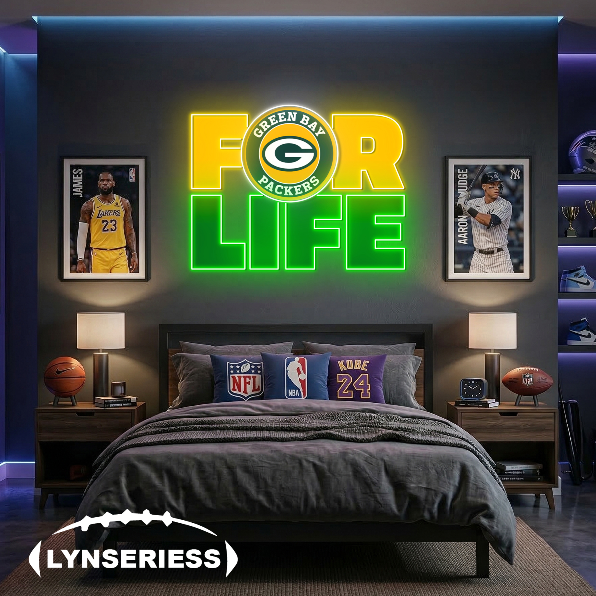 NFL Green Bay Packers For Life Acrylic Neon LED Sign Man Cave Decor Fan Gift Idea