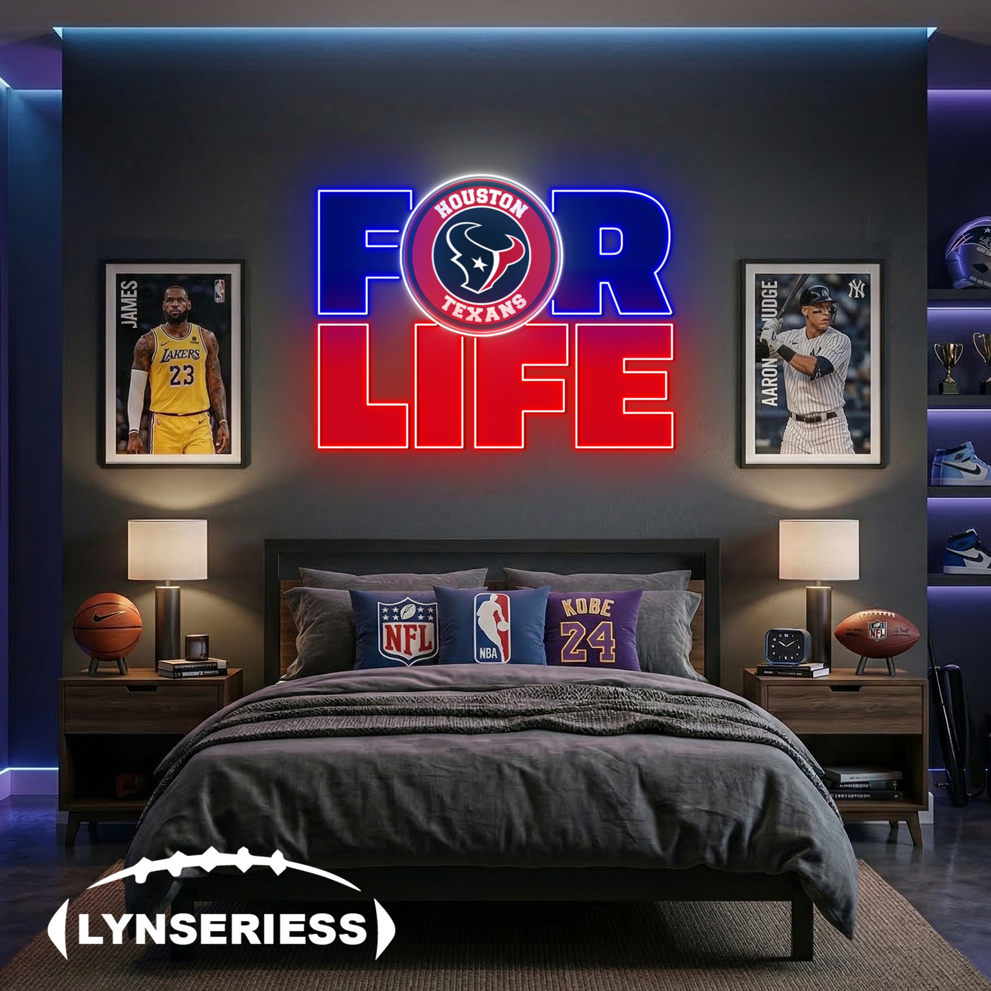NFL Houston Texans For Life Acrylic Neon LED Sign Man Cave Decor Fan Gift Idea