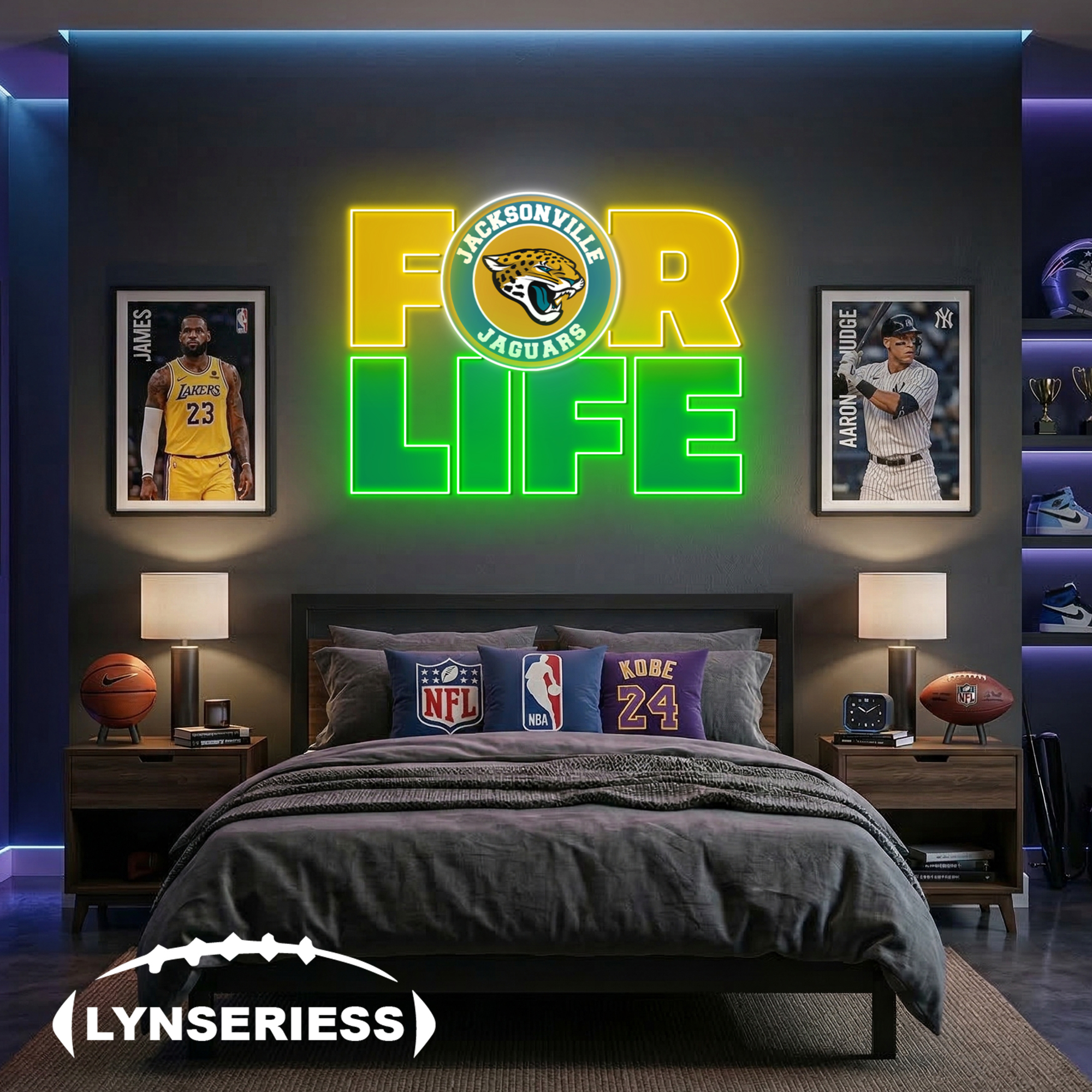 NFL Jacksonville Jaguars For Life Acrylic Neon LED Sign Man Cave Decor Fan Gift Idea