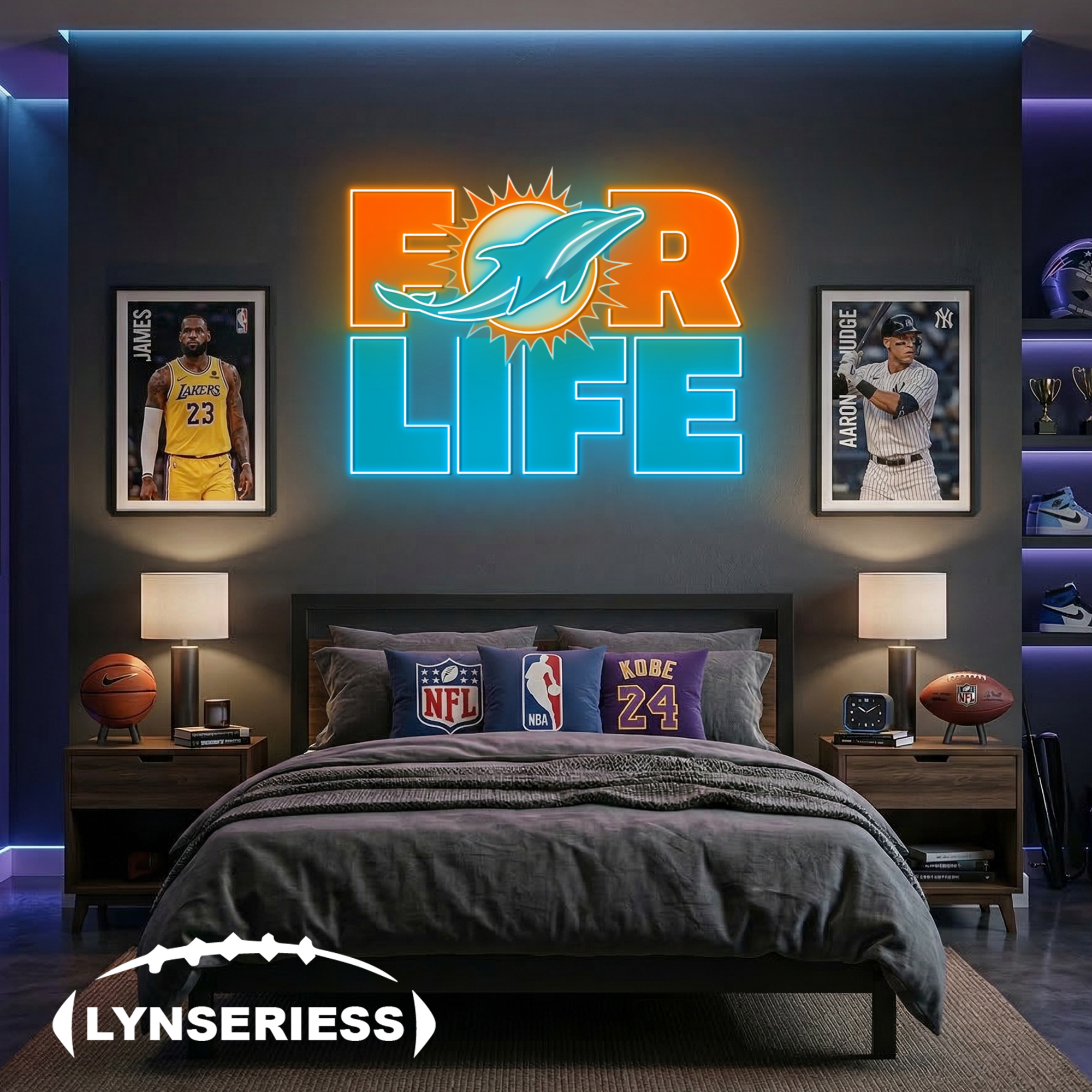 NFL Miami Dolphins For Life Acrylic Neon LED Sign Man Cave Decor Fan Gift Idea