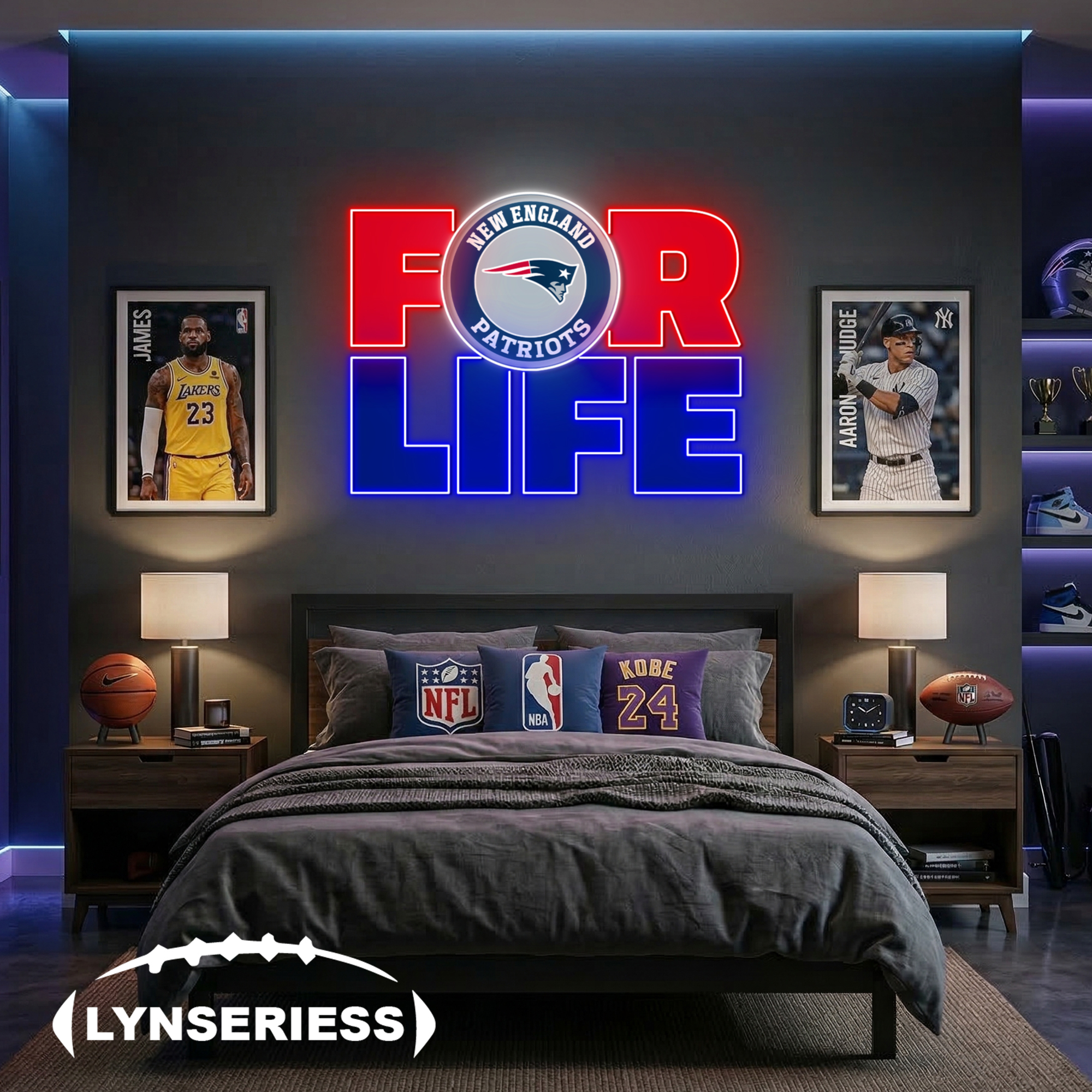 NFL New England Patriots For Life Acrylic Neon LED Sign Man Cave Decor Fan Gift Idea