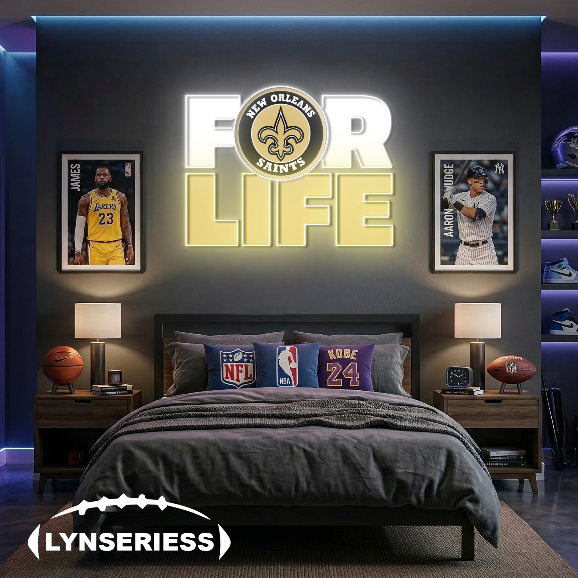 NFL New Orleans Saints For Life Acrylic Neon LED Sign Man Cave Decor Fan Gift Idea