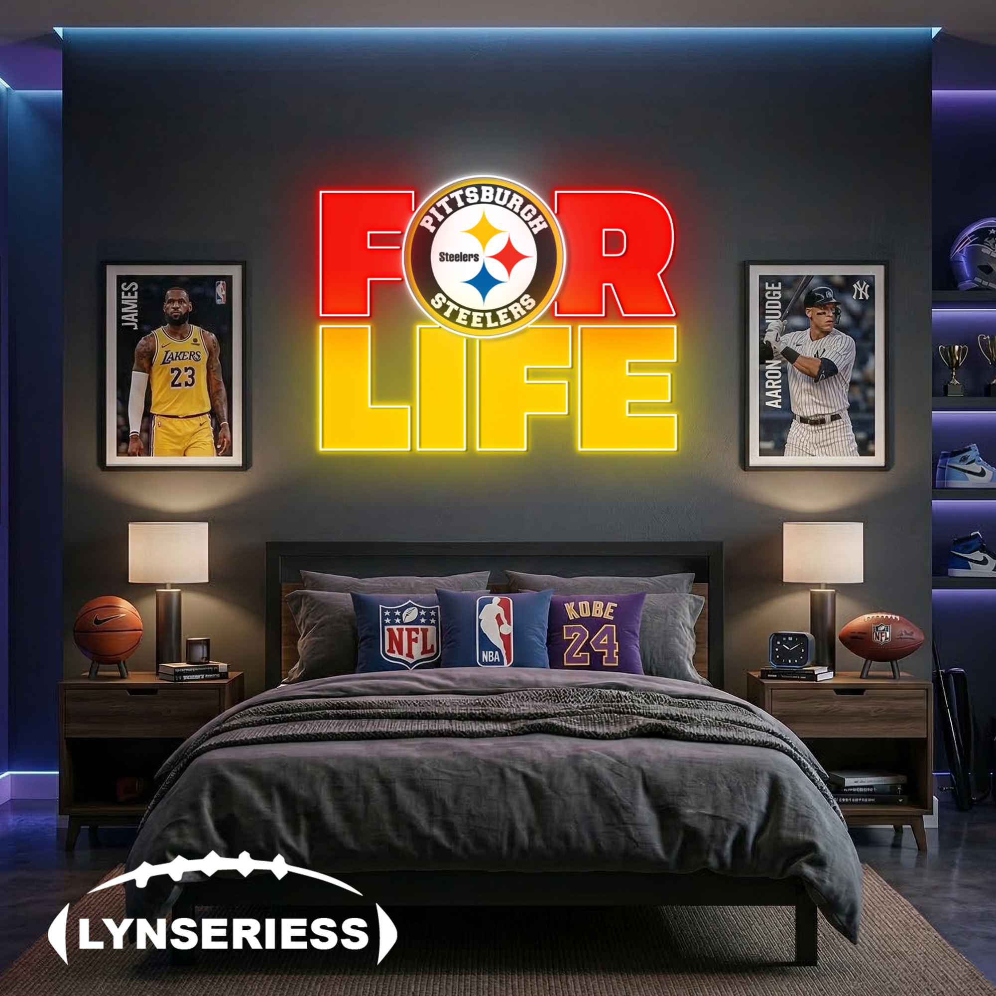 NFL Pittsburgh Steelers For Life Acrylic Neon LED Sign Man Cave Decor Fan Gift Idea