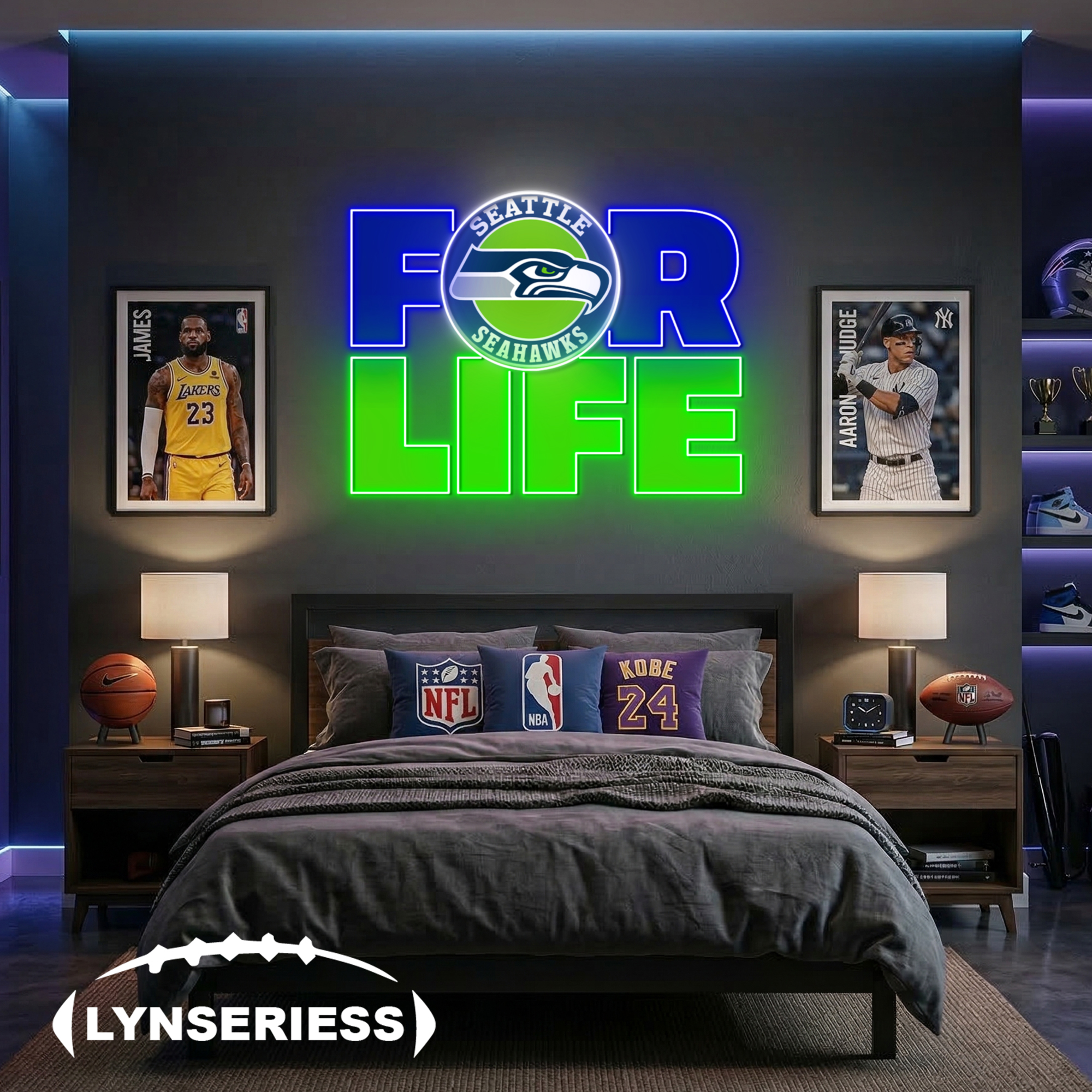 NFL Seattle Seahawks For Life Acrylic Neon LED Sign Man Cave Decor Fan Gift Idea