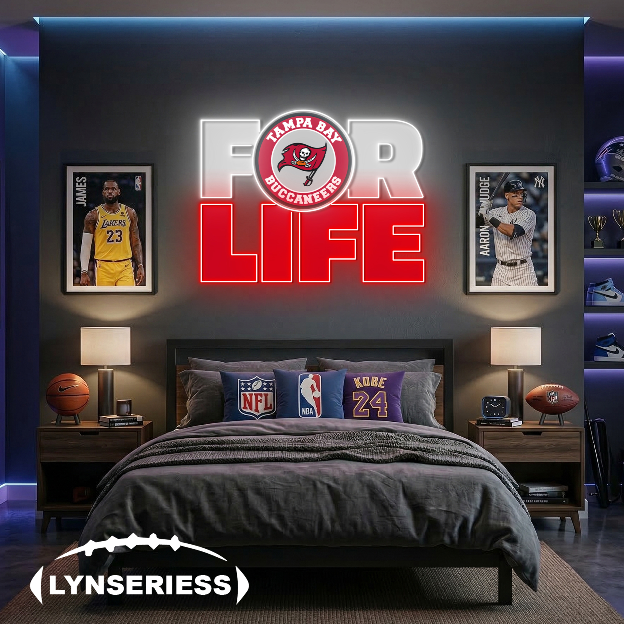 NFL Tampa Bay Buccaneers For Life Acrylic Neon LED Sign Man Cave Decor Fan Gift Idea