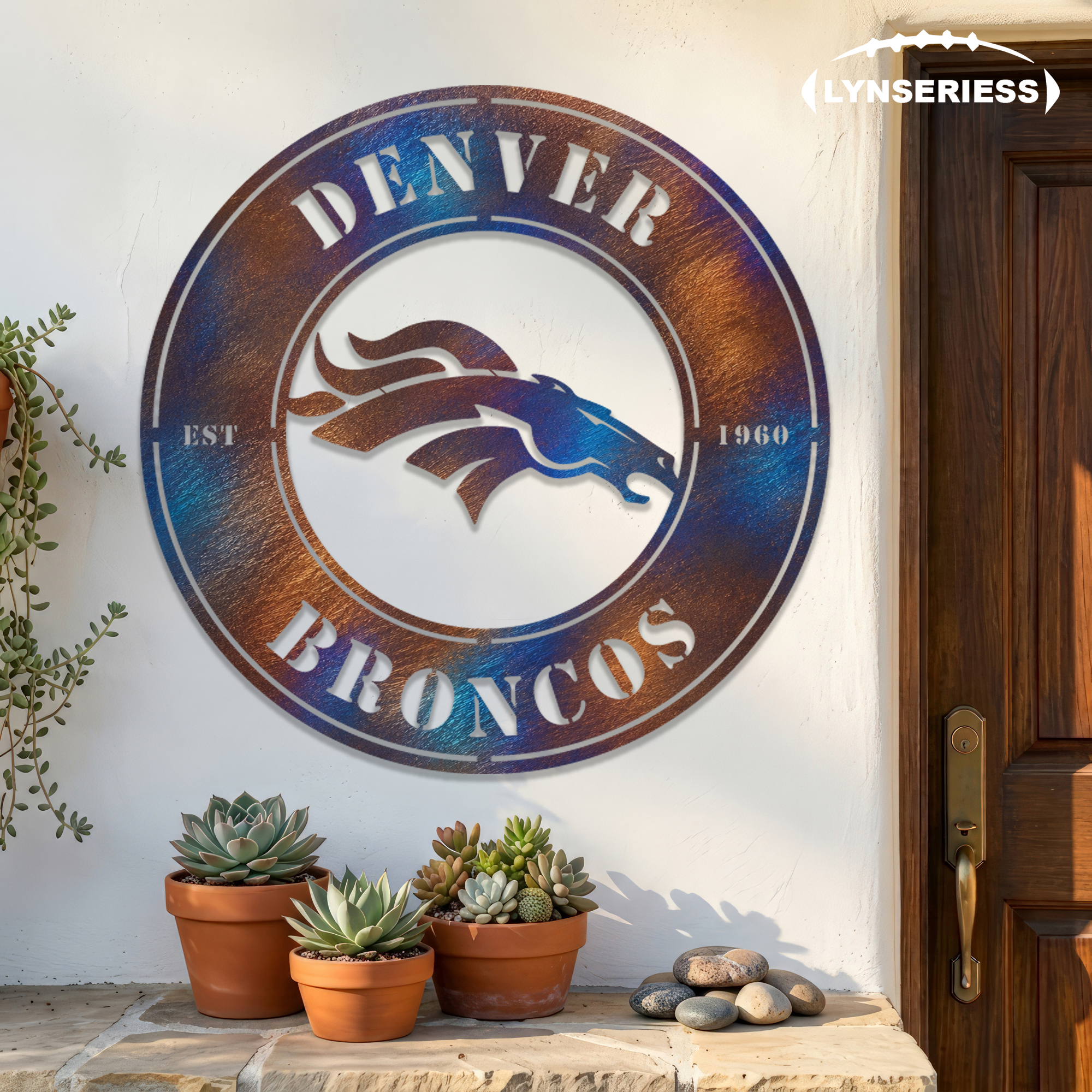 Denver Broncos NFL Fire Roasted Metal Wall Art Football Fan Gift Outdoor Patio Porch Vintage Decor