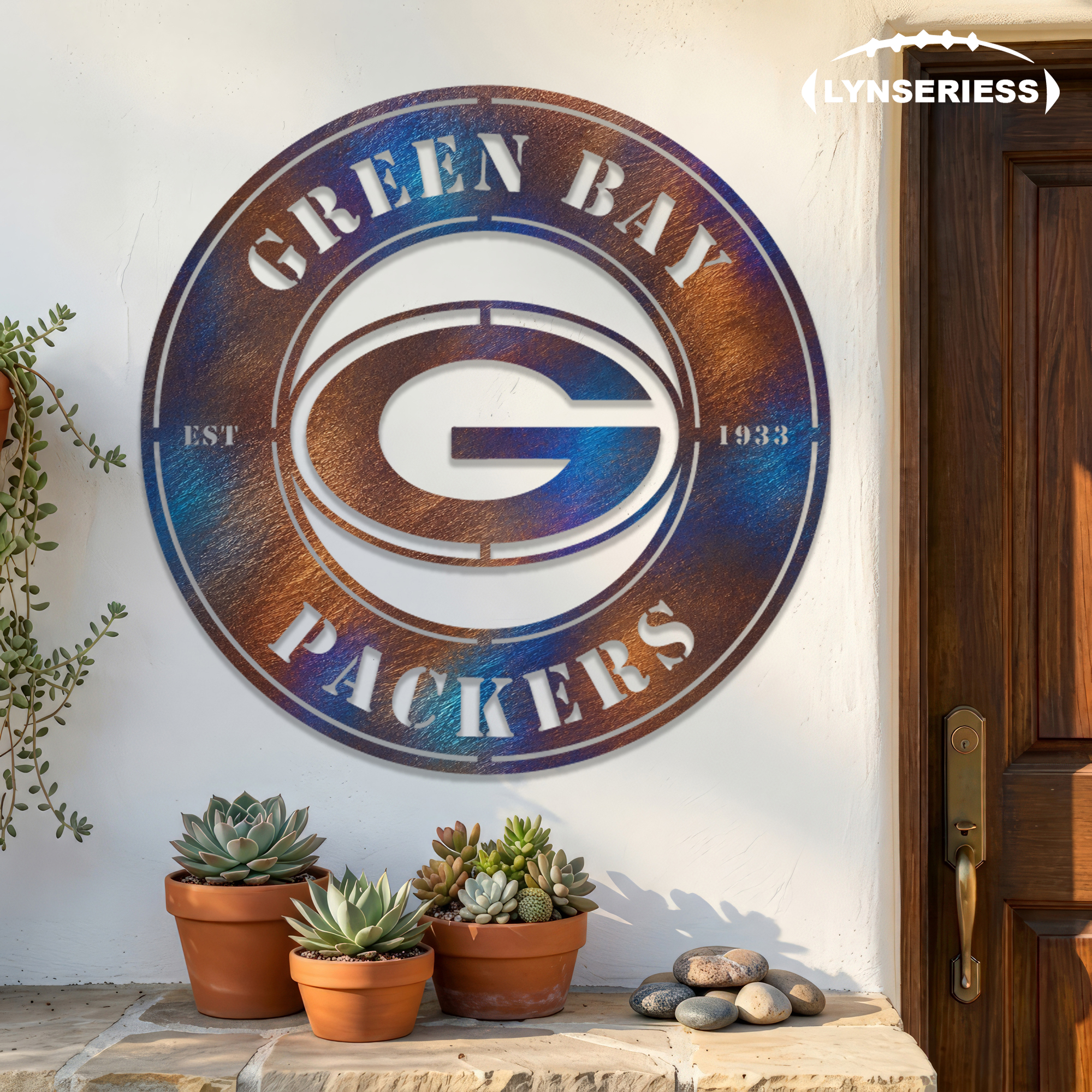 Green Bay Packers NFL Fire Roasted Metal Wall Art Football Fan Gift Outdoor Patio Porch Vintage Decor