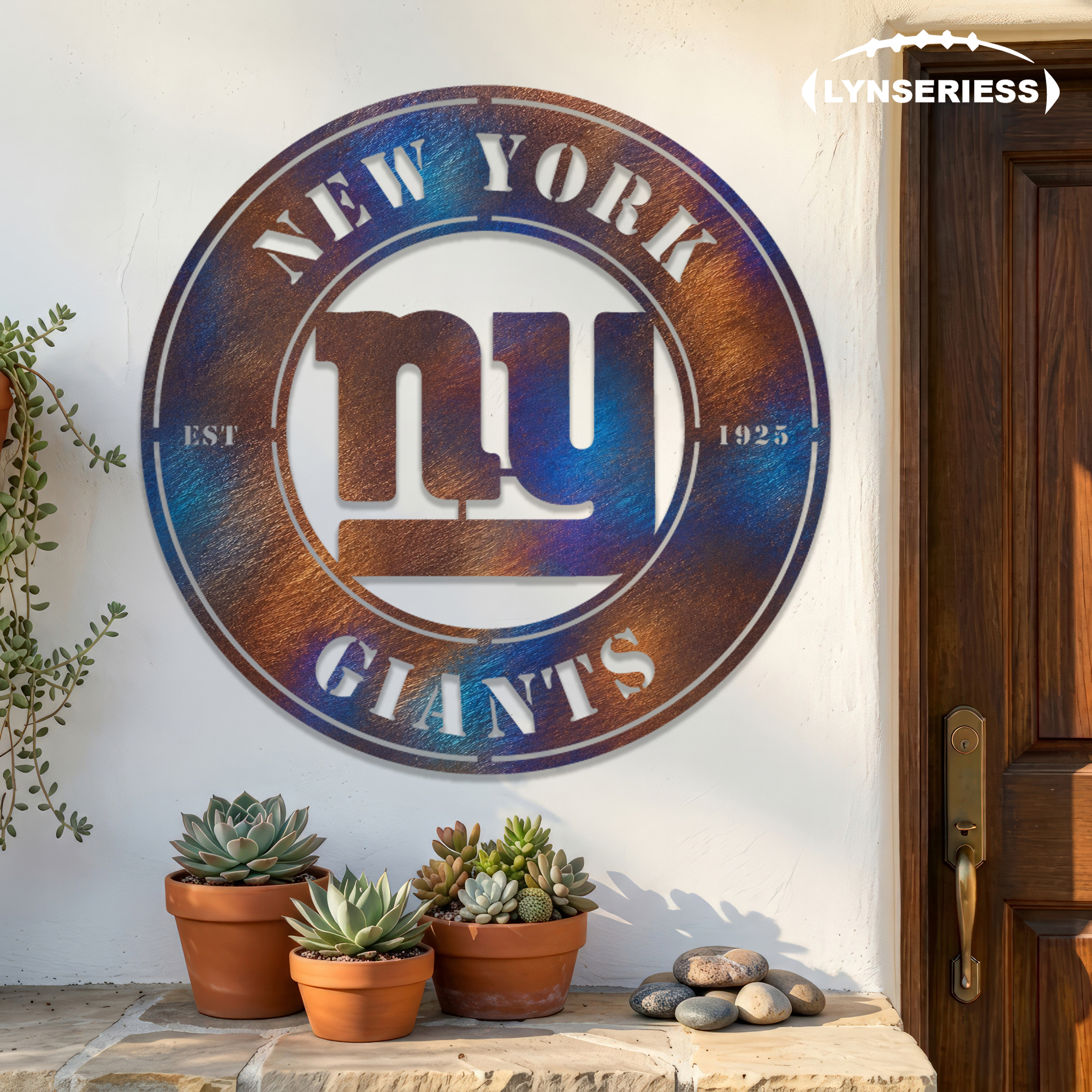 New York Giants NFL Fire Roasted Metal Wall Art Football Fan Gift Outdoor Patio Porch Vintage Decor